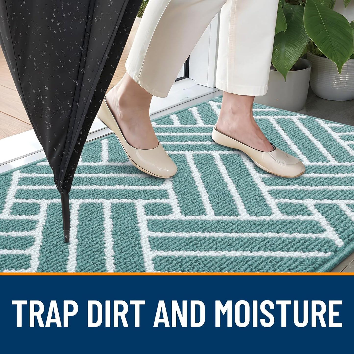 OLANLY Indoor Door Mat, 32x20 Inch, Dirt Resistant and Absorbent, Non-Slip Rubber Backing Floor Mats, Easy Clean Low-Profile Doormat for Entryway, Front Door, and Inside Entrance, Sage Green