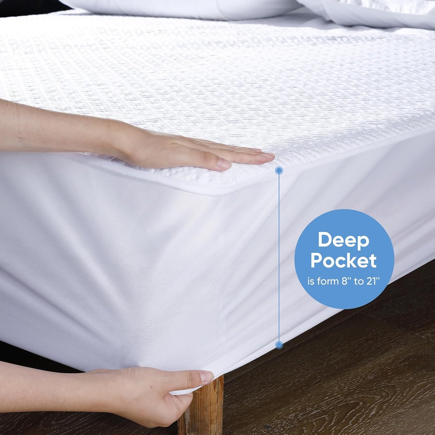 Cooling Waterproof Mattress Protector Queen Size, Mattress Cover 3D Air Fabric Mattress Pad Cover Smooth Soft Breathable Noiseless, 8''-21'' Deep Pocket