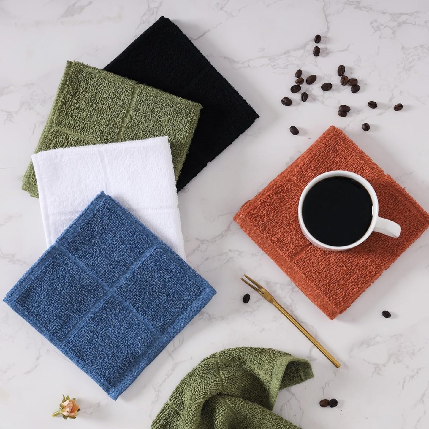 Glynniss Dishcloths Kitchen Highly Absorbent Dish Rags 100% Cotton Dish Cloths for Washing Dishes, Cleaning (Rust White, 11x11)