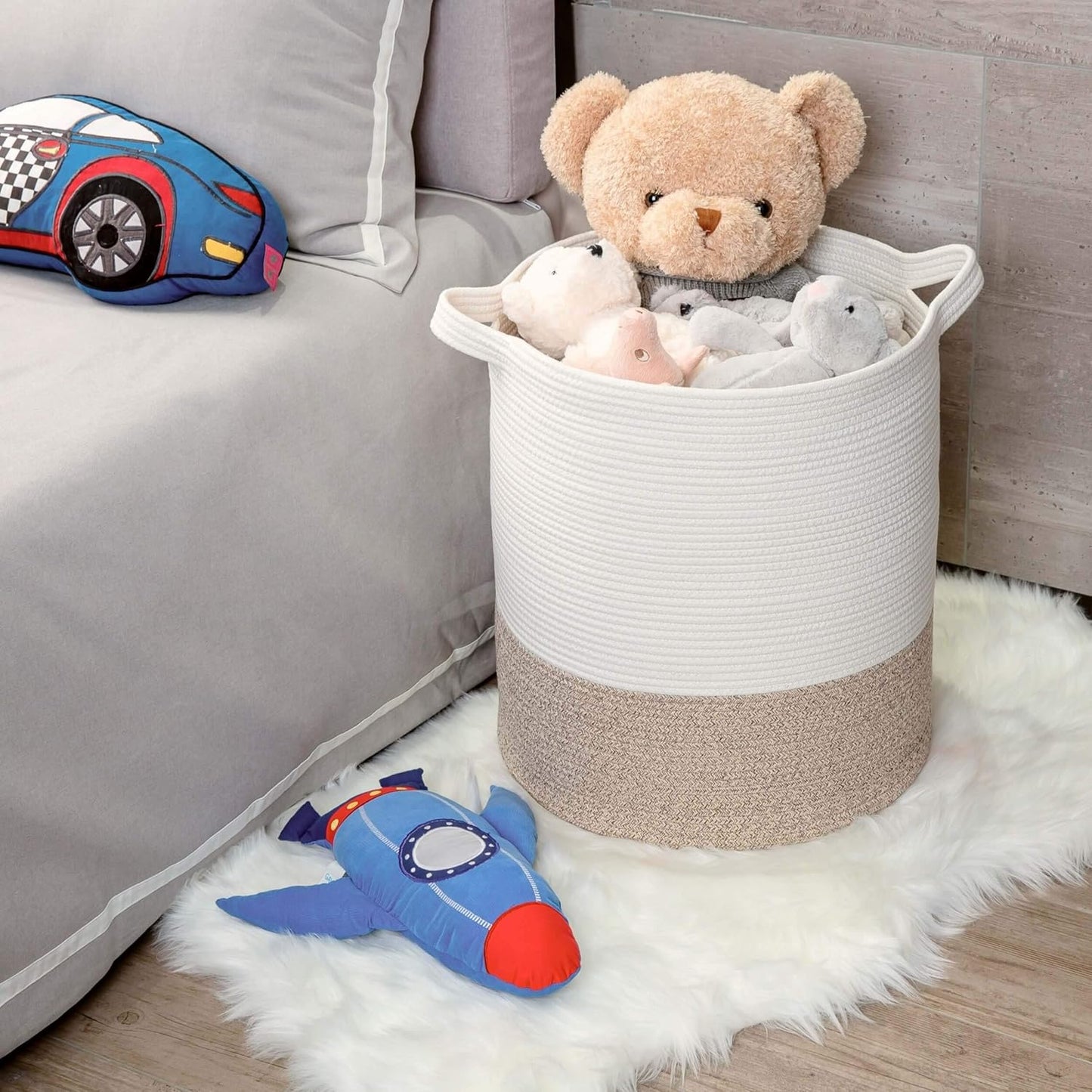 MINTWOOD Design 83L Extra Large 20x18 Inches Decorative Woven Cotton Rope Basket, Tall Laundry Basket Hamper, Blanket Basket for Living Room, Round Storage Baskets for Pillows, Towels, Light Brown