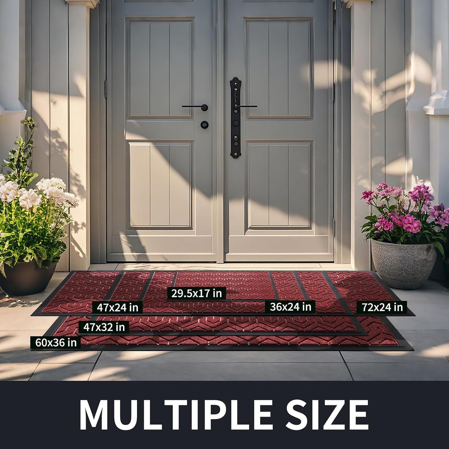 Yimobra Large Door Mat Outside Entrance 36x24, Waterproof Heavy Duty Outdoor Mats for Front Door, Non Slip Rubber Entry Mat for Garage Patio, Easy Clean, Black Red