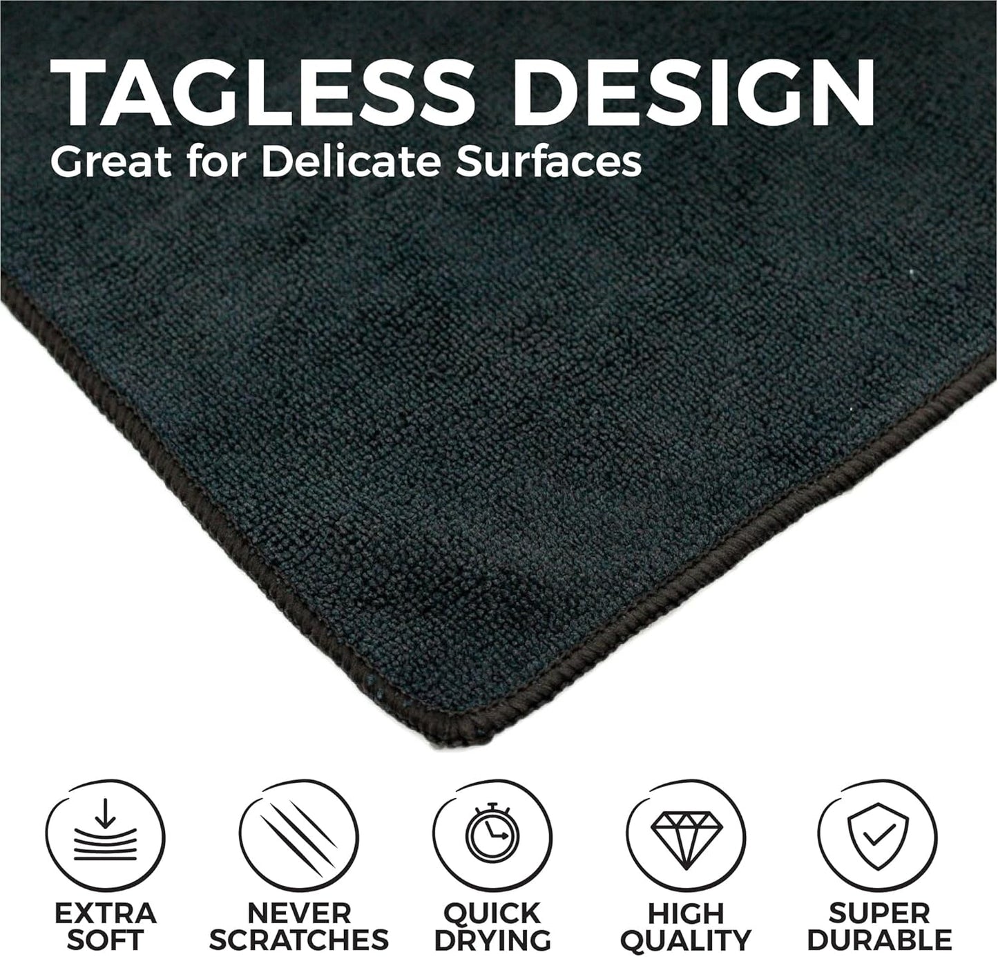 The Rag Company - All-Purpose Microfiber Terry Cleaning Towels - Commercial Grade, Highly Absorbent, Lint-Free, Streak-Free, Kitchens, Bathrooms, Offices, 300gsm, 16in x 16in, Midnight (12-Pack)
