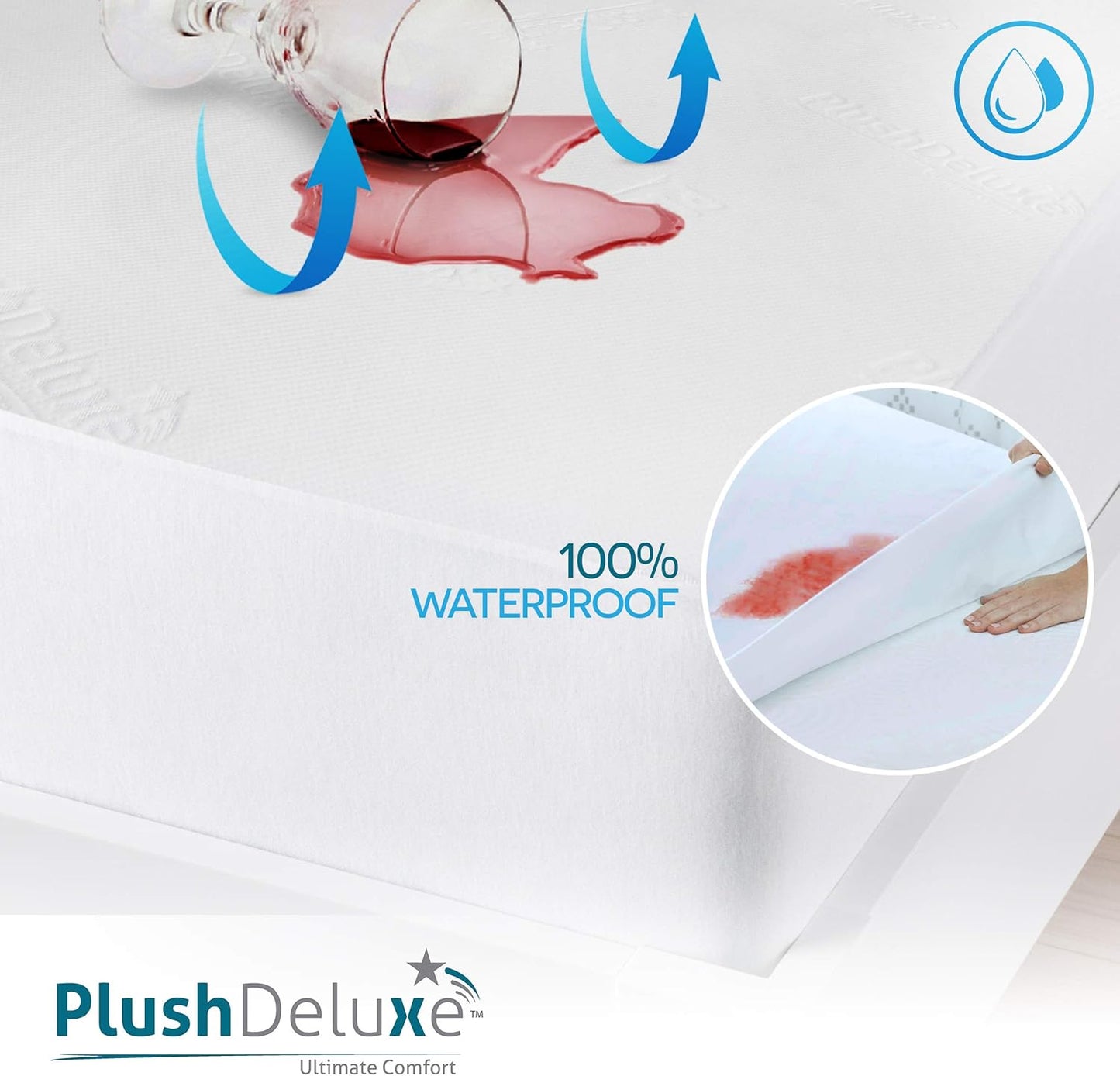 PlushDeluxe Premium Bamboo Mattress Protector – Queen Size, Waterproof, & Ultra Soft Breathable Noiseless Washable Bed Mattress Cover for Comfort & Protection - White