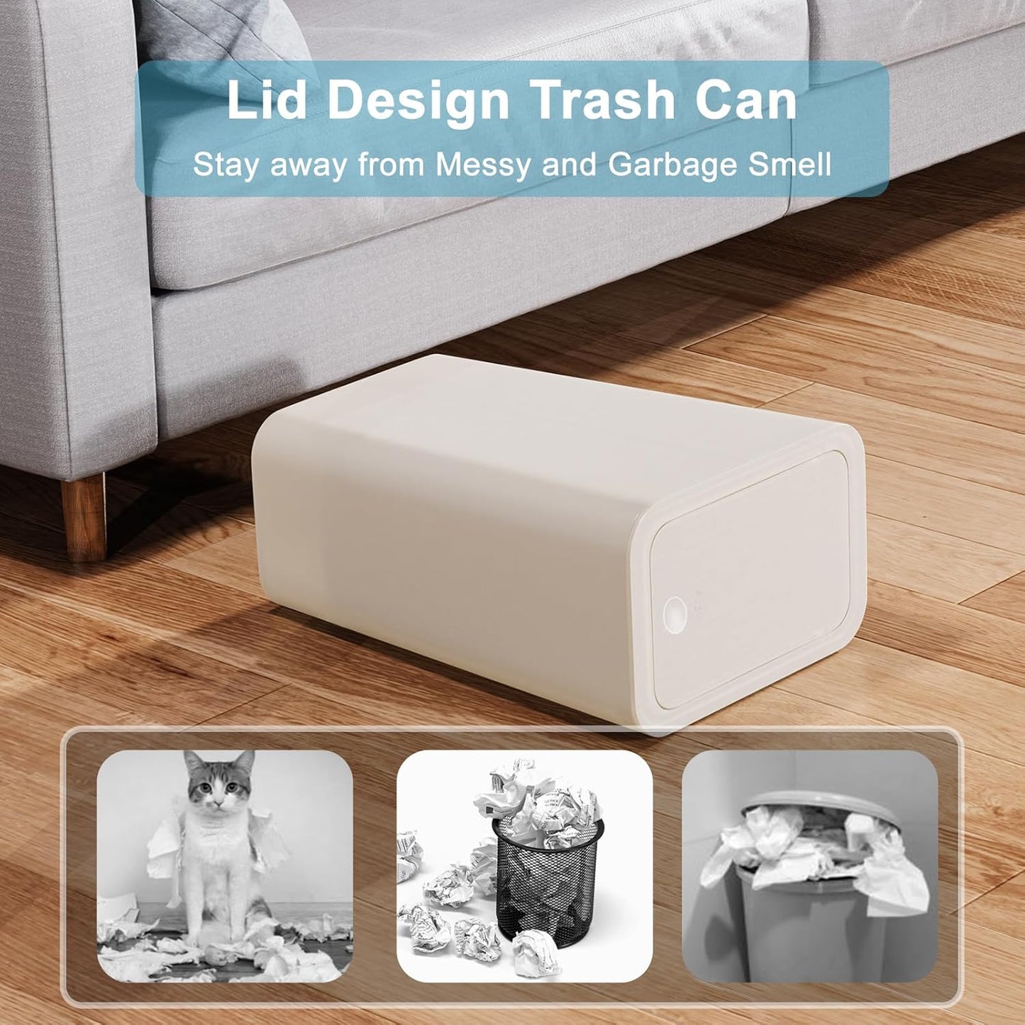 N. NETDOT 3 Pack Small Trash Can with lid, 3 Gallon Bathroom Trash Can,Garbage Can Slim Trash Bin Waste Basket for Bathroom,Kitchen,Bedroom,Living Room,Office,Laundry - Off White