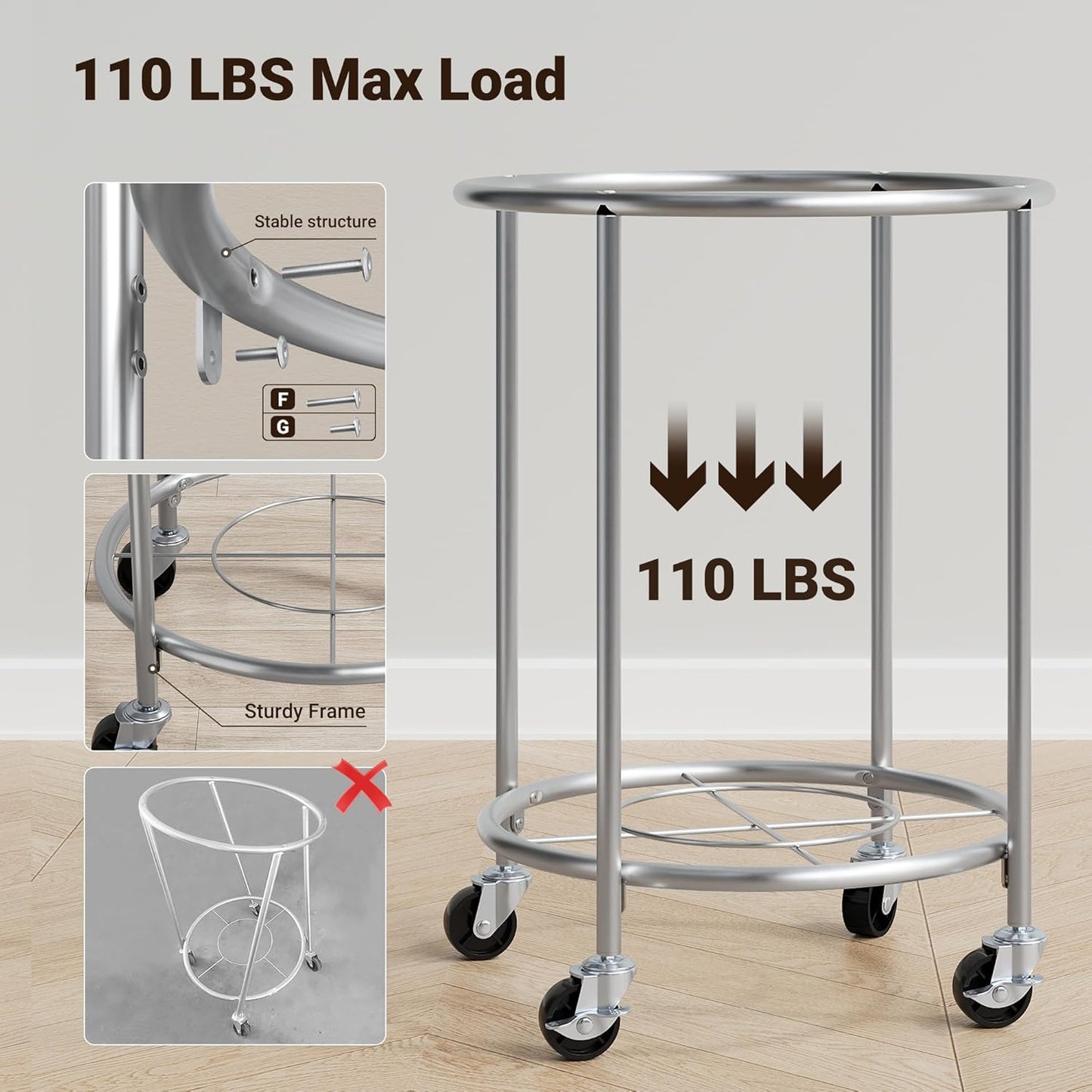 ELYKEN Laundry Basket with Wheels, 170L Rolling Laundry Hamper with Removable Bag and Steel Frame, Round Laundry Cart with 4 Casters and 2 Brakes, Ideal for Bedroom, Bathroom, Laundry Room, Mint Green