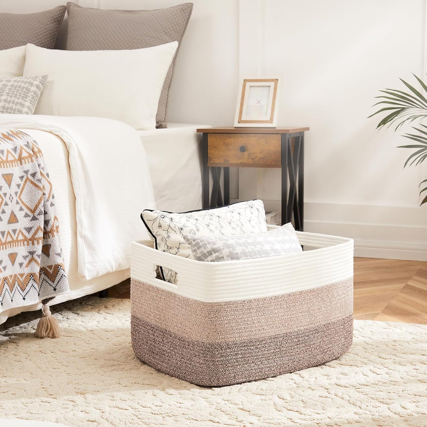 Blanket Basket,Rectangle Woven Baskets for Storage,65L Laundry Basket for Decorative Nursery Blanket,Toys,Dirty Clothes and Magazine in Shelves,Baby Room,and Living Room