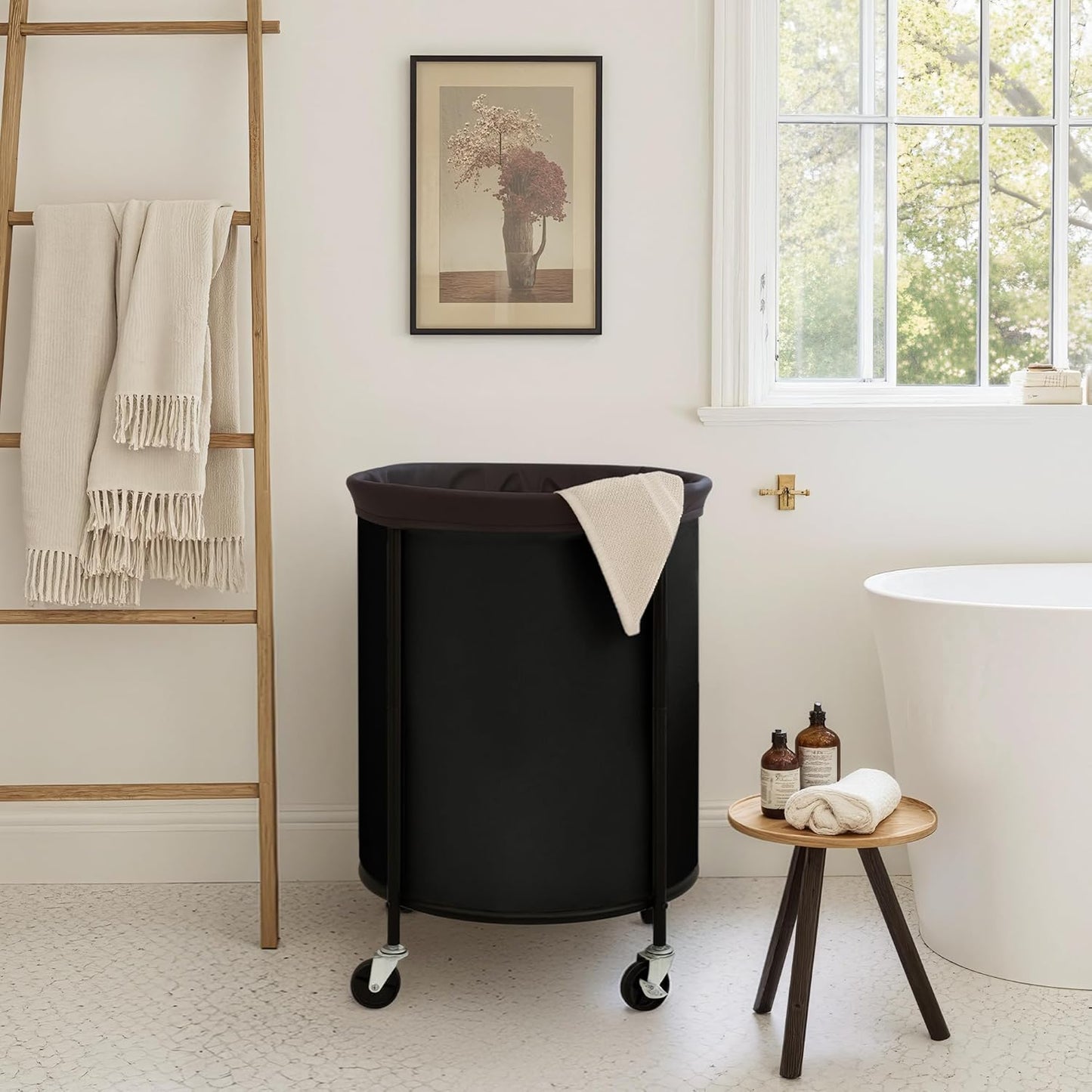 StorageWorks Rolling Laundry Basket, Laundry Hamper with Wheels, Laundry Room Organization and Storage, Dirty Clothes Cart for Bathroom, Bedroom, Black