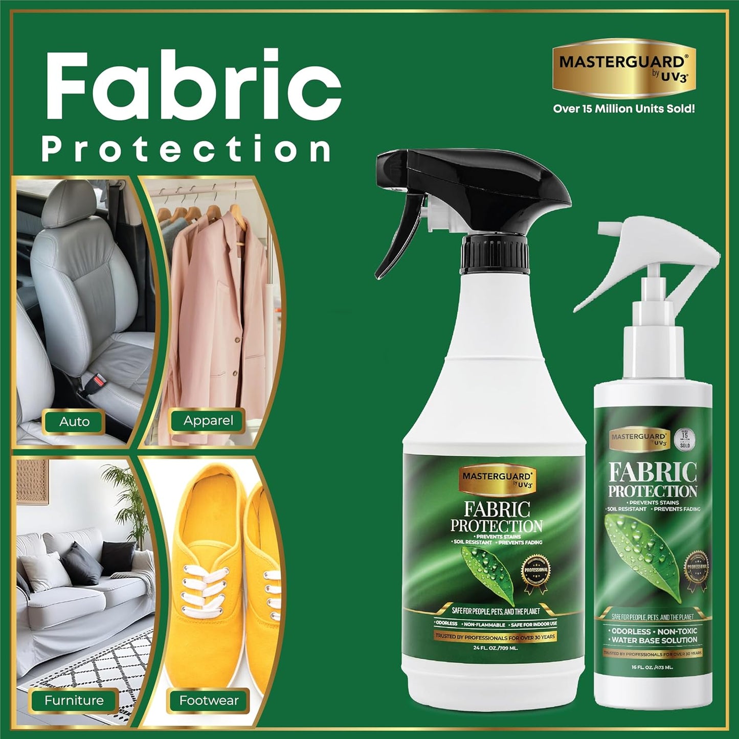 Fabric Protection Spray Water Based Solution - Natural Kid and Pet Safe Formula, Fabric Protector for Upholstery, Couch, Shoes, Jackets & Outdoor Furniture - Waterproof & Stain Resistant - 24 oz