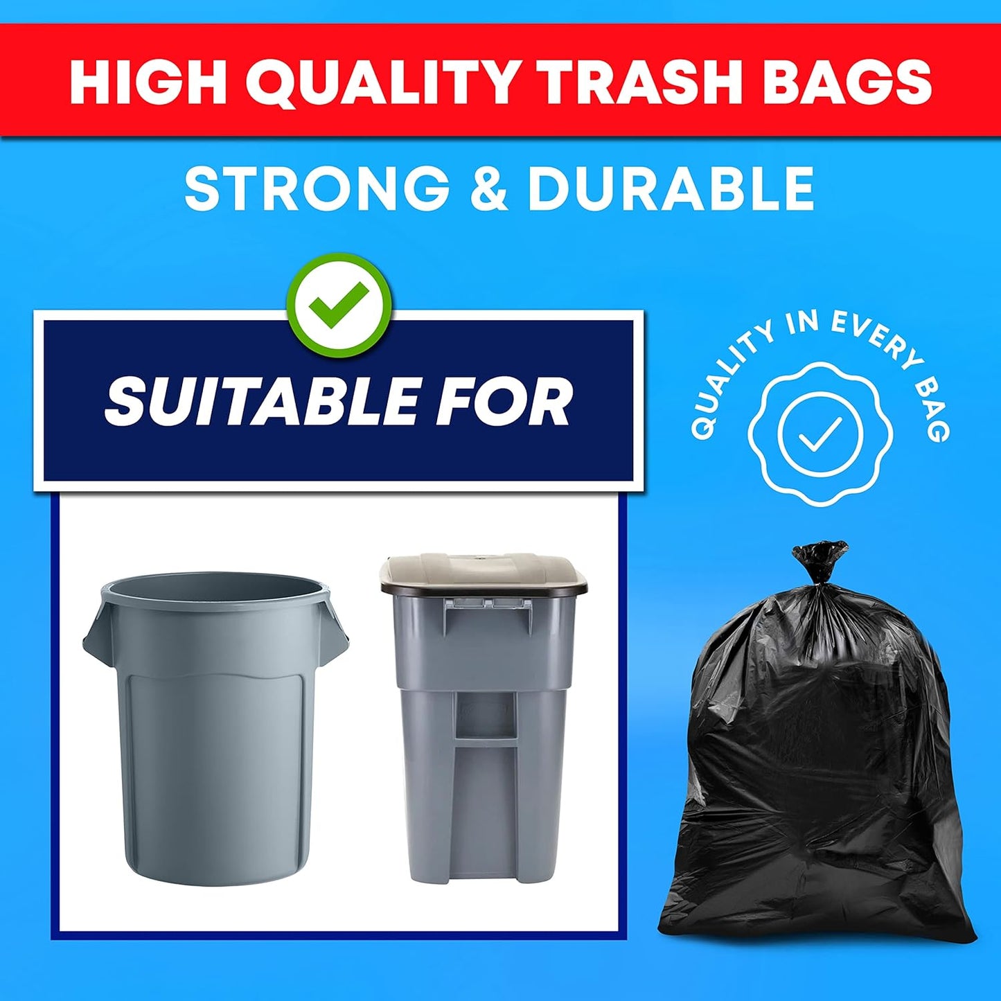 Tasker 65 Gallon Trash Bags Heavy Duty | 120 Count | Extra Large 64 Gallon Trash Bags for Toter | Garbage Bag 65 Gallon Trash Can Liners