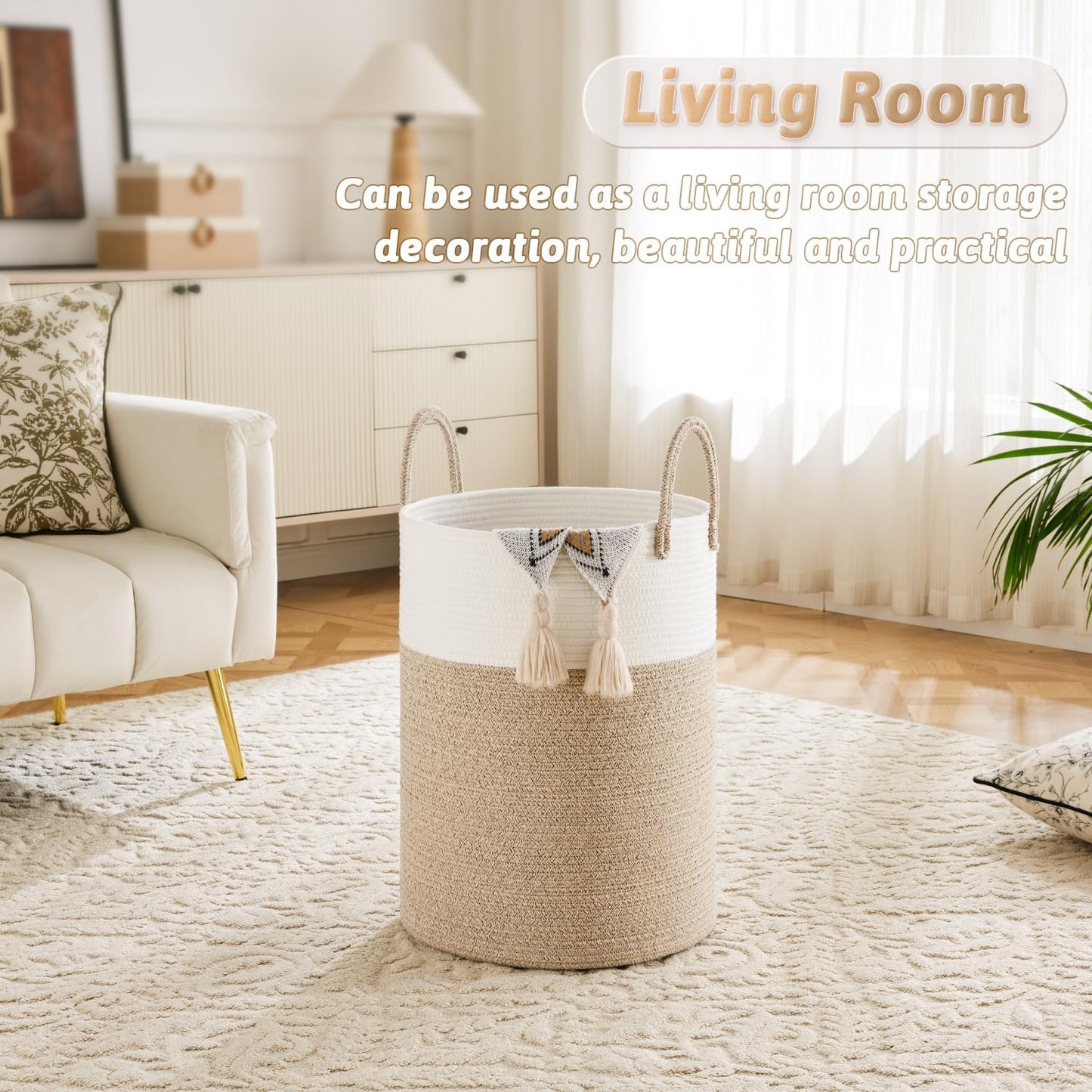 Laundry Basket,Woven Cotton Rope Laundry Hamper,80L for Decorative Storage of Dirty Clothes,Toys and Blankets in Bathroom,Baby Room and Living Room