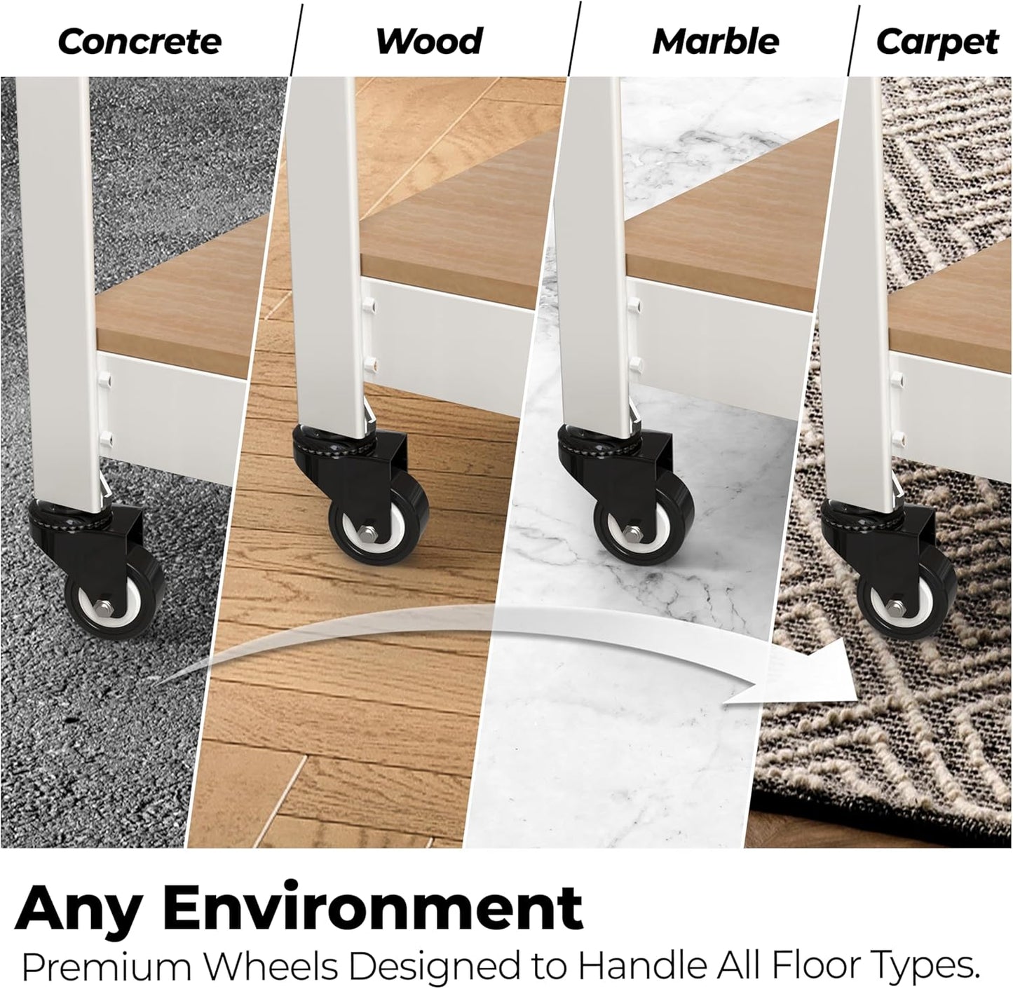 HOMEDANT House White 5-Tier Metal Rolling Cart Shelf Rack Casters Heavy Duty Wheel Shelving Unit Adjustable Utility Storage Shelves Organizer Shelf Kitchen Garage 24.4" W x 16.5" D x 62.2" H 1Pack