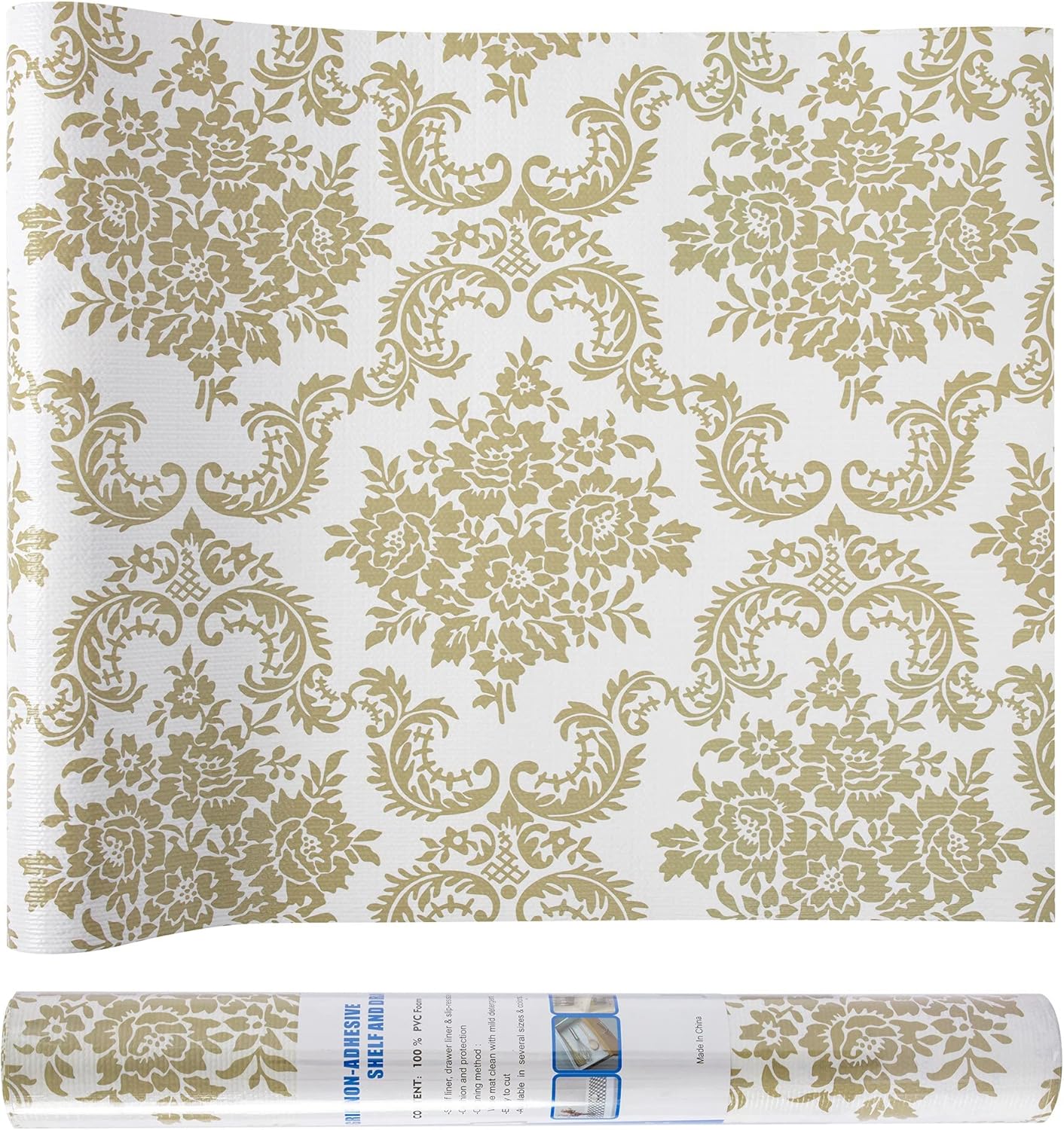 Shelf Liner for Kitchen Cabinets Non Adhesive Kitchen Drawer Liner, Waterproof Shelf Liner Durable Anti-Slip for Kitchen Cabinets Shelf Liner (Gold, 4Rolls(18x96inch))