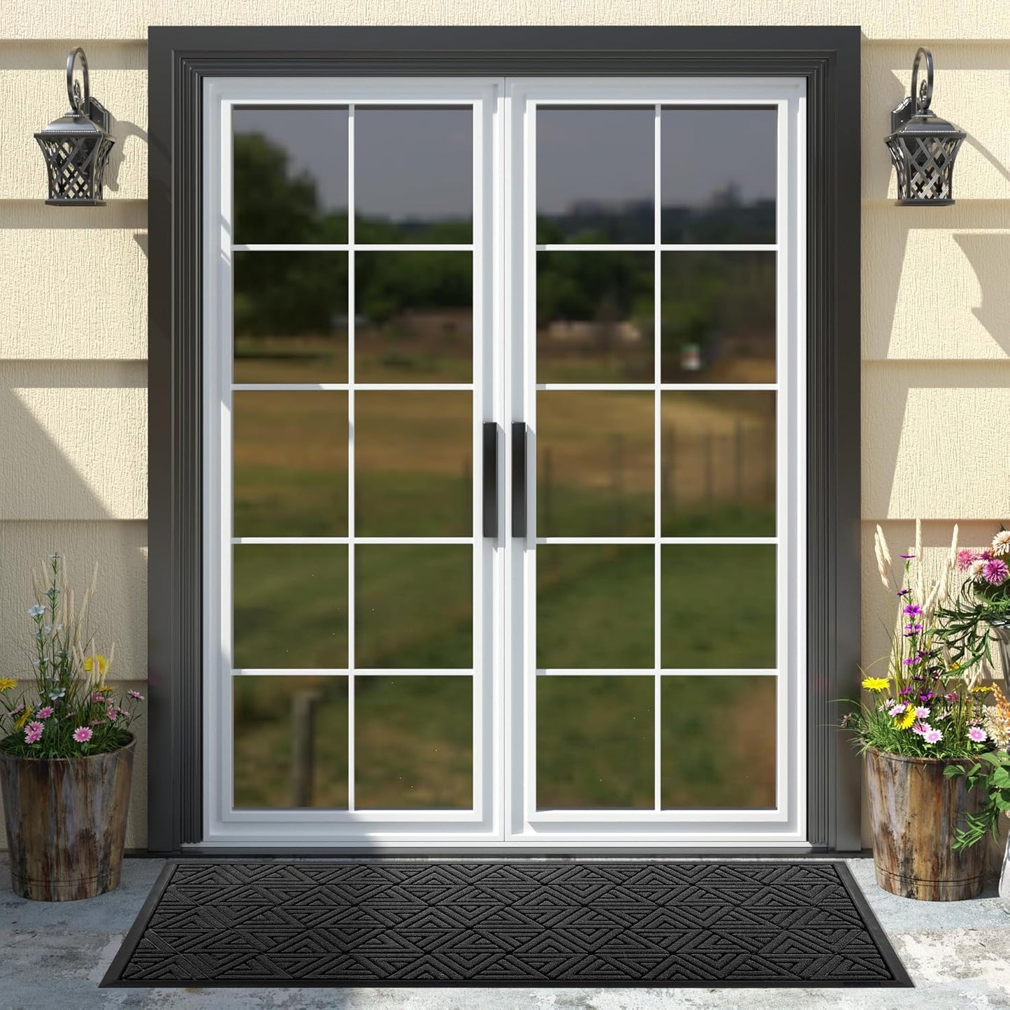 Yimobra Large Door Mat 47x24, All-Weather Waterproof Non-Slip Welcome Matt Outdoor, Heavy Duty Non Slip Doormat for Entryway for Patio and Garage Indoor, Easy Clean, Black