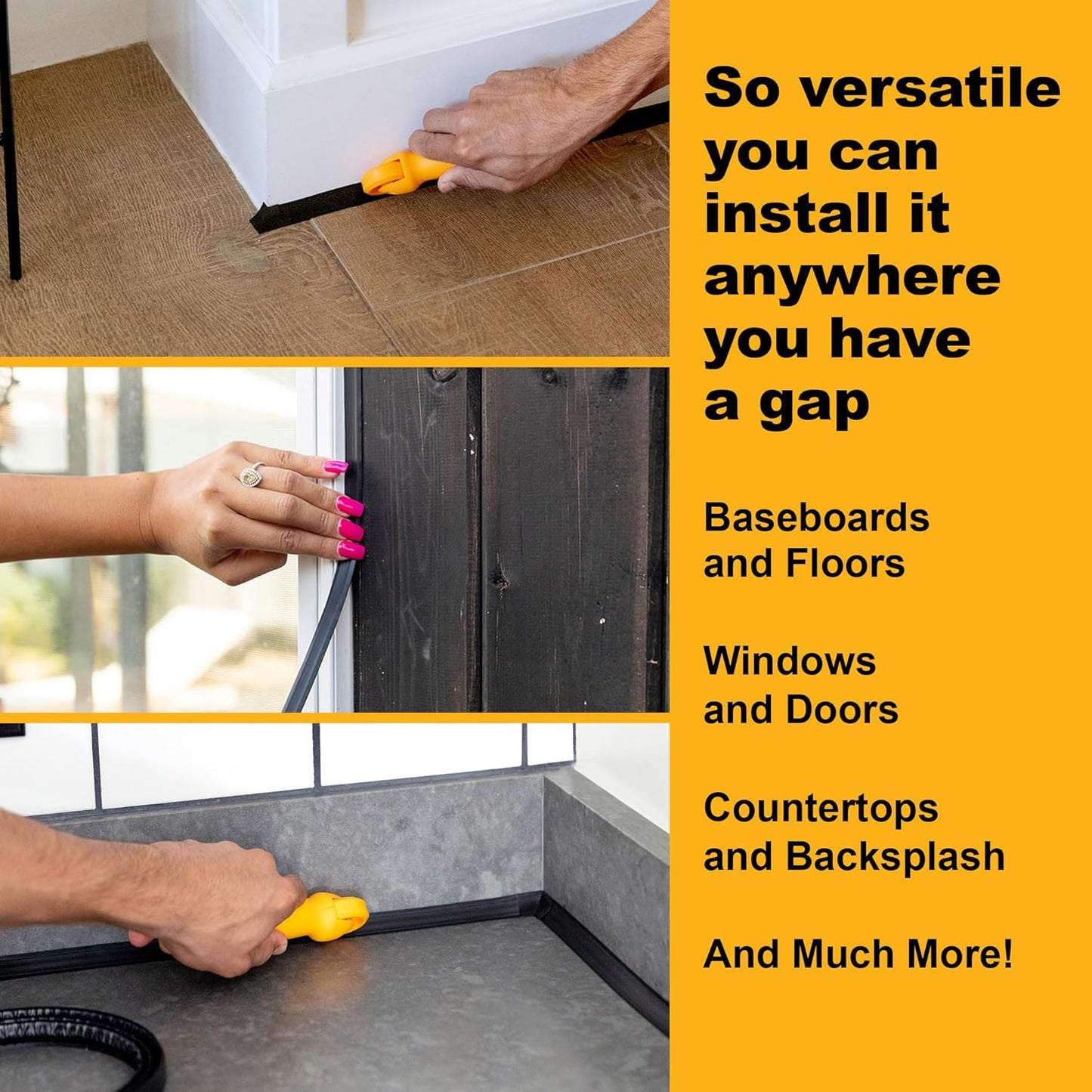 InstaTrim The Original Flexible Trim - 50ft Black 1/2" Wide Caulk Tape - Adhesive Trim with Many Uses Including Caulking for Bathtubs, Sinks, Counters, Tile, Floors - Made in USA