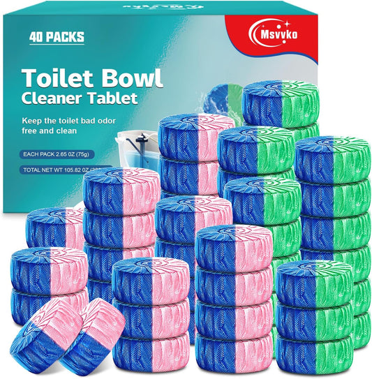 Toilet Bowl Cleaner Tablets 40 Packs, Two Colors Toilet Bowl Cleaners with Sustained-Release Technology, Keep Bathroom Toilet Stain Free and Prevent Limescale Buildup, 106oz