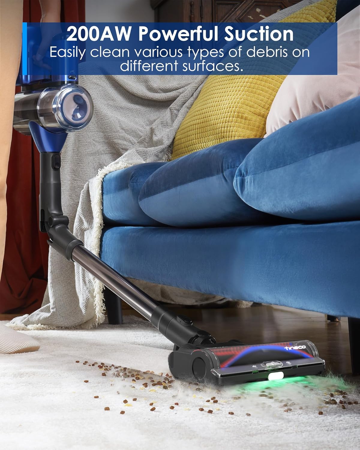 Tineco Pure ONE S50 Pro Cordless Stick Vacuum Cleaner, 200AW Powerful Suction, Zero Tangle Brush, 95Min Runtime, 180° Foldable Tube, 120° Green Light, Easily Tackles Large Debris Stick Vacuum