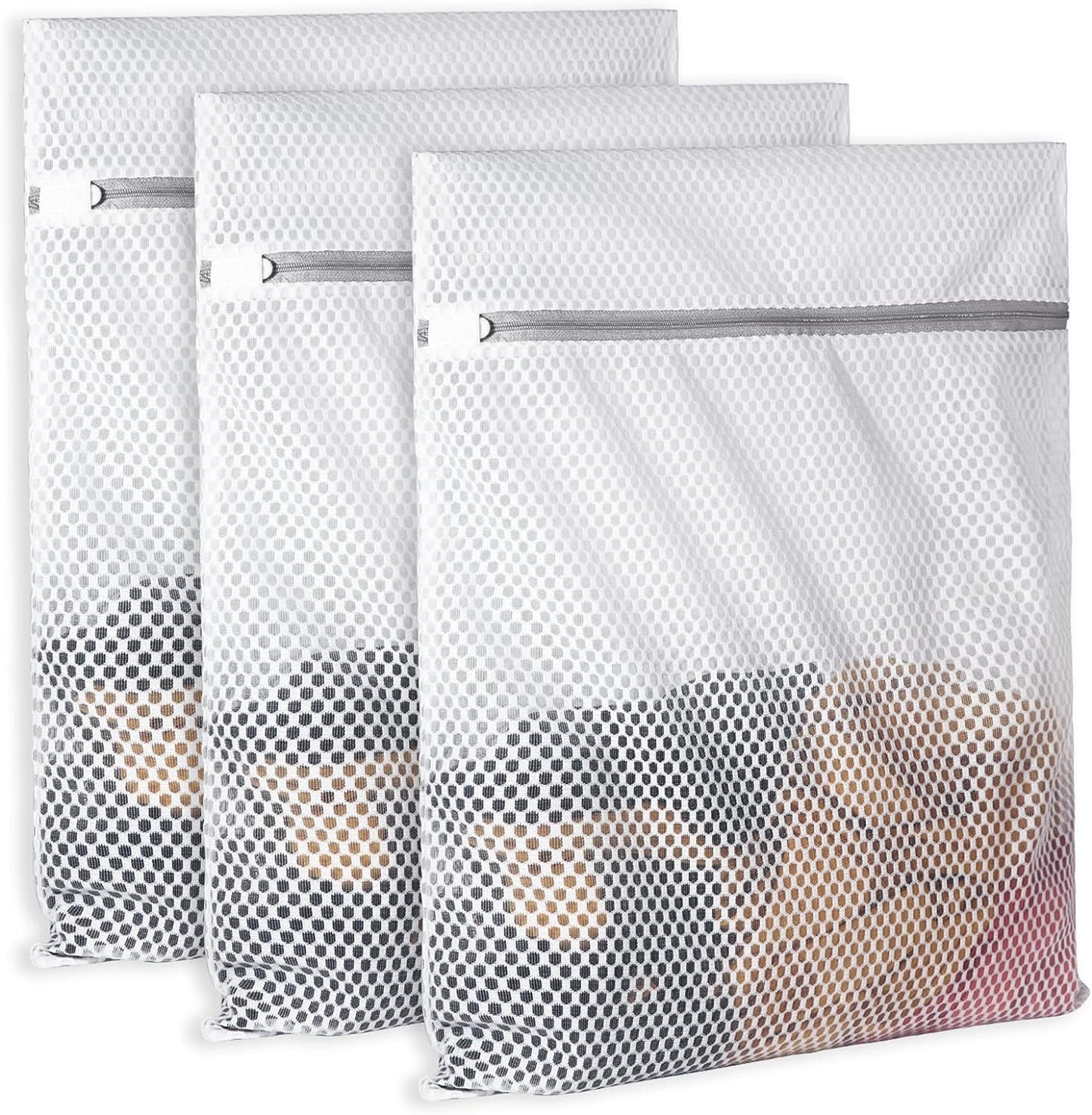 3Pcs Durable Honeycomb Mesh Laundry Bags for Delicates 125gsm Net Fabric Durable and Reusable Delicate Wash Bag,Organization Bag for Lingerie,Sock,12 x 16 Inches(3 Medium)