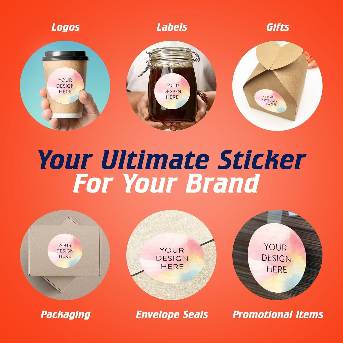100 Custom Vinyl Stickers - Upload Your own Image, Text, Design, Logo - Personalized Logo Labels for Handmade, Packaging, Bottle, Jars, Candle, Brand Stickers (Watercolor, 4x4)