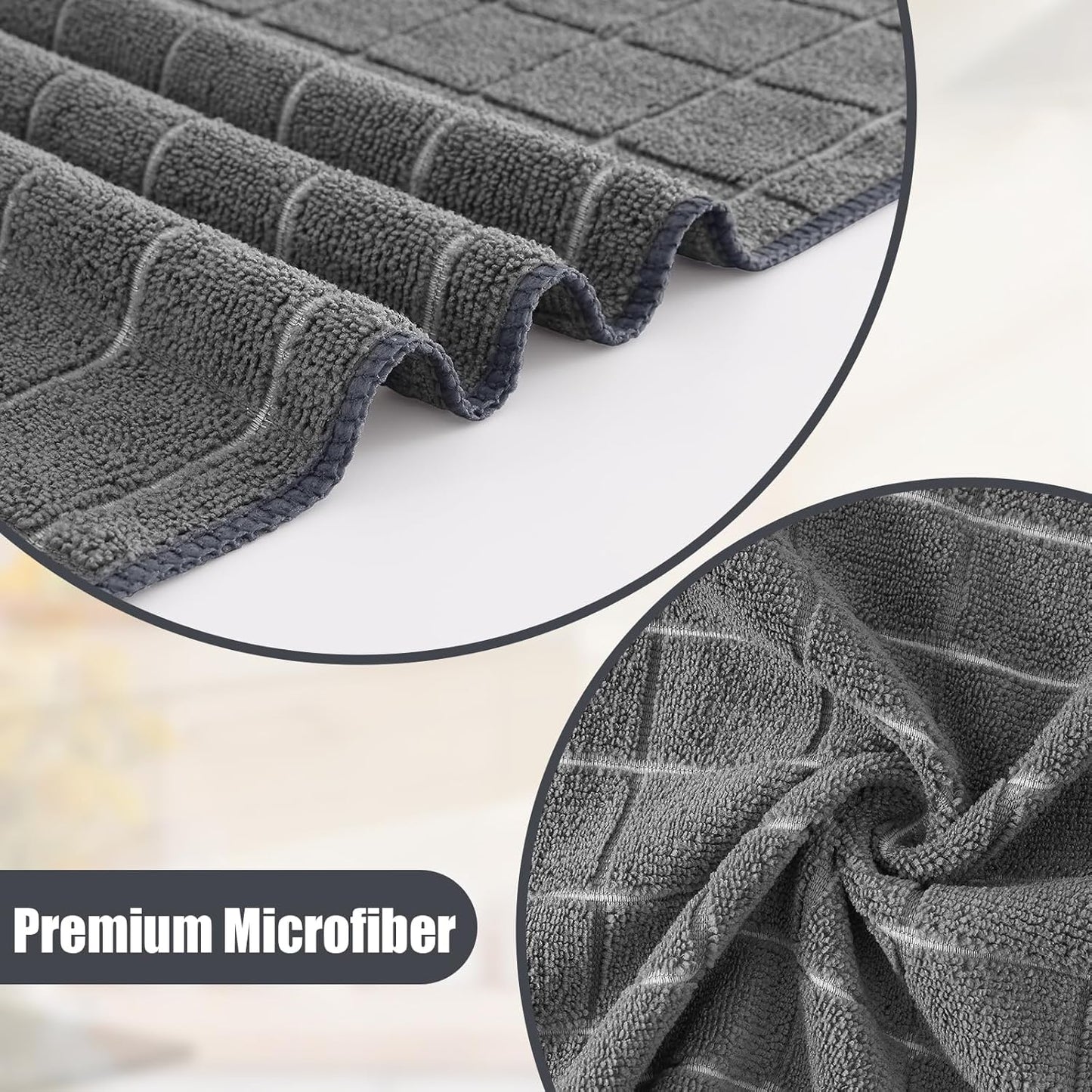 Homaxy Microfiber Kitchen Towels and Dishcloths Set, 12 Pack Soft and Absorbent Dish Hand Towels Bulk, 28 x 16 Inch & 12 x 12 Inch Quick Drying Rags for Washing Dishes, Grey