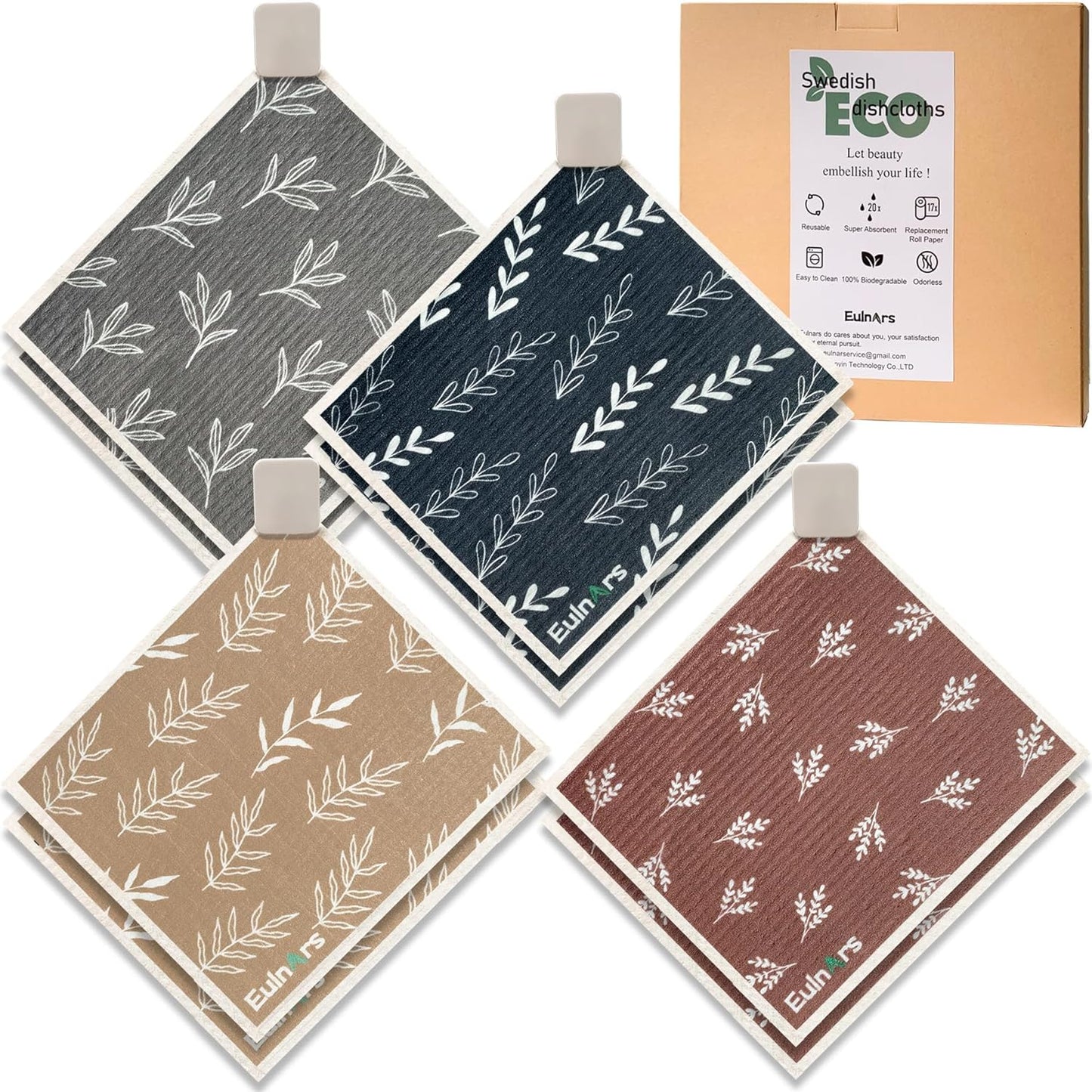 Swedish Dishcloths, 8 Pack Reusable Paper Towels with Clips, Quick Drying Dish Towels, Super Absorbent Cellulose Sponge Cloths, No Odor, Kitchen Cleaning Essentials