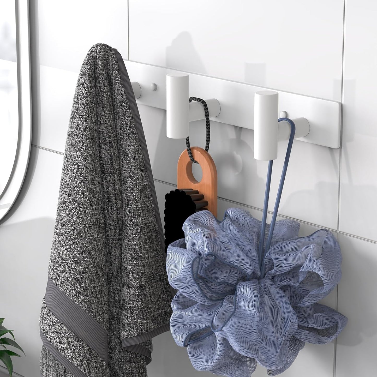 VAEHOLD Hat and Coat Wall Mount Rack - Hooks for Robes, Bags, Keys, and Towels - Bathroom Towel Hanger Organizer (White, “T“ Shape 3 Hooks 2 Pack)