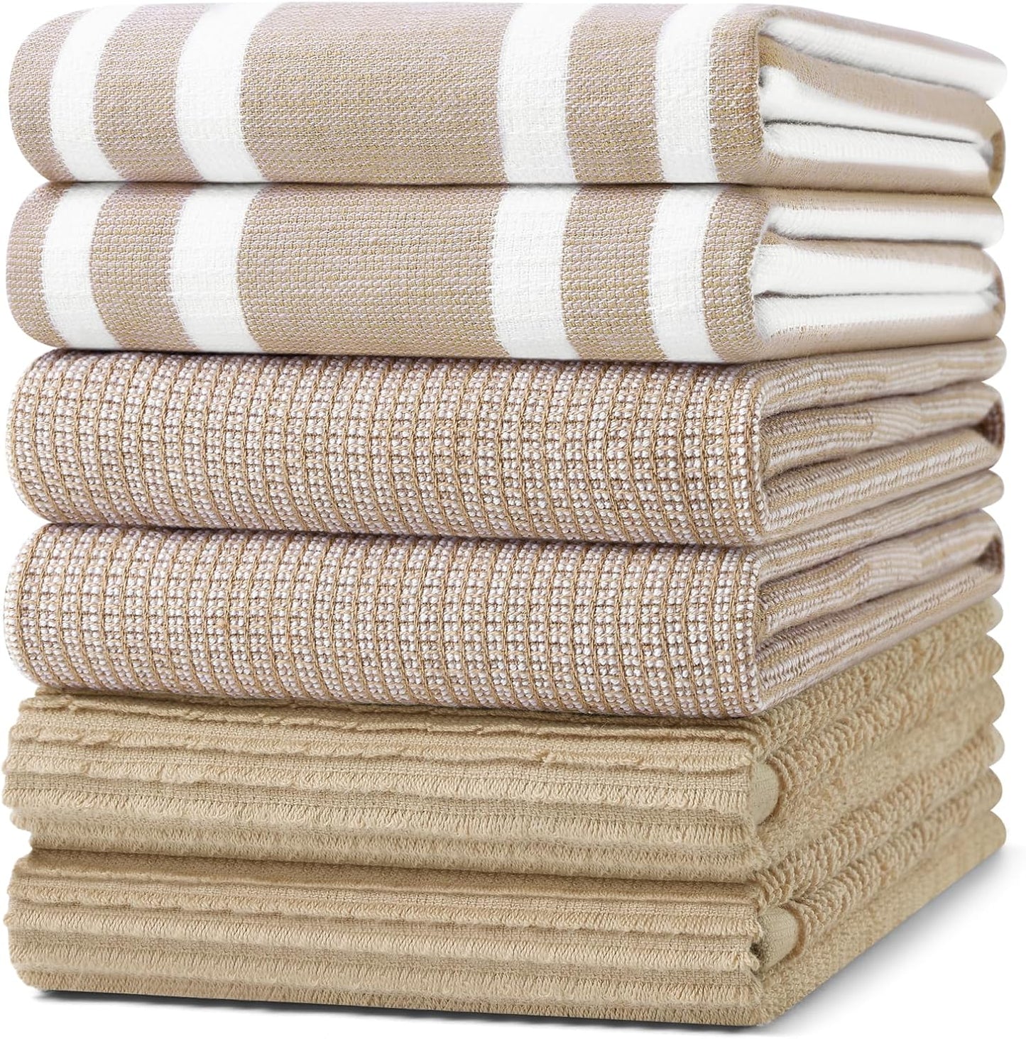 Homaxy Premium Kitchen Towels(18”x 28”, 6 Pack), Large Cotton 380 GSM Kitchen Hand Towels, Soft and Absorbent Terry Dish Towels, Multipurpose Tea Towel Set with Hanging Loop, Khaki