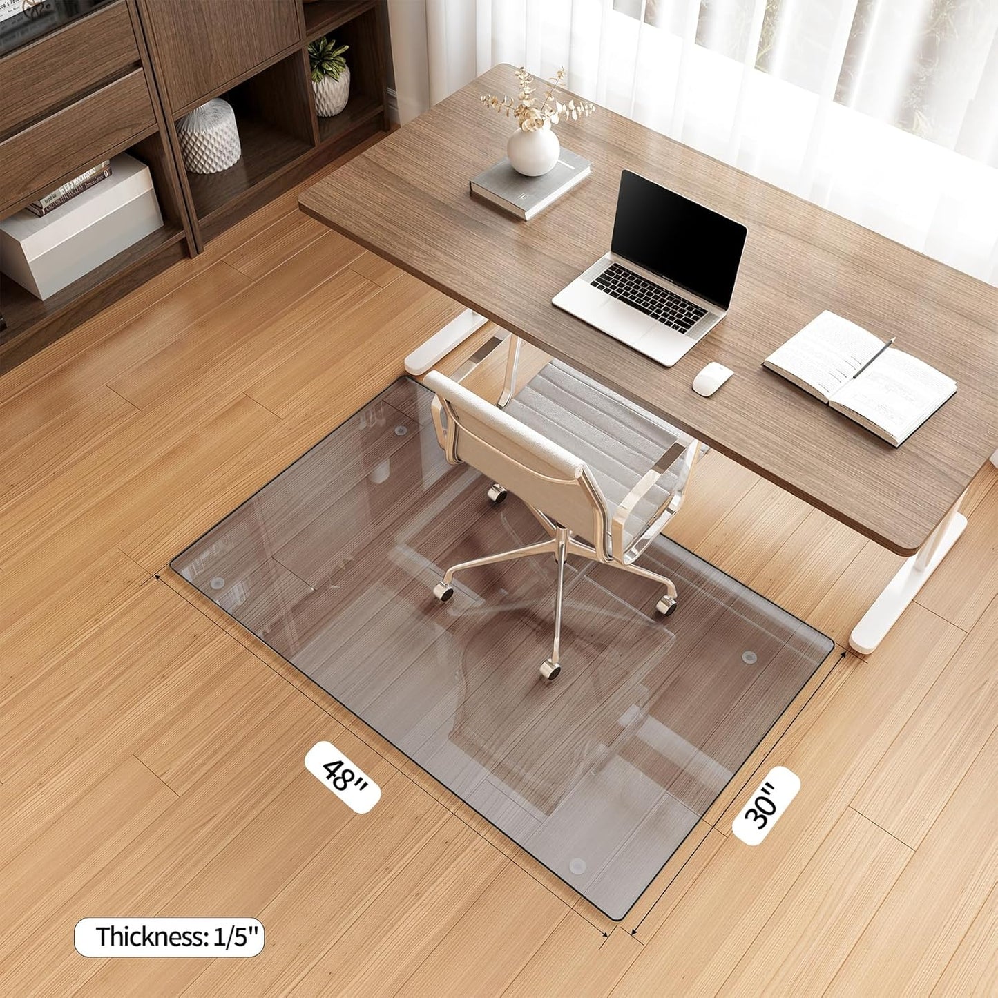 Koonmi Tempered Glass Chair Mat for Hardwood Floors & Carpets, 30" x 48“ Grey Heavy Duty Office Floor Protector with Noise-Free Gliding Shatterproof for Home Office Desk