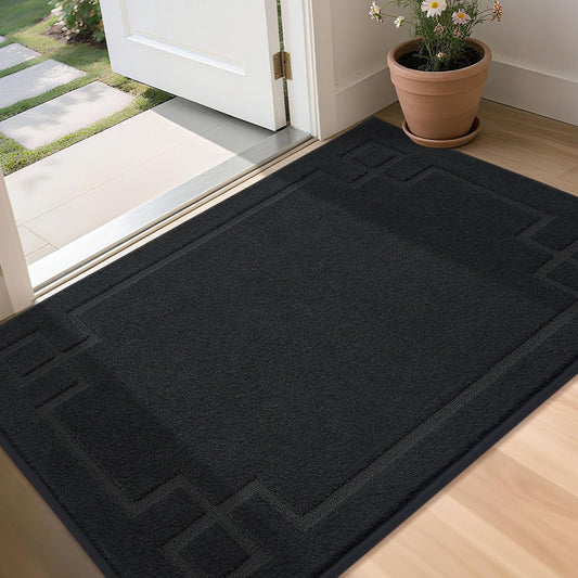 BEQHAUSE Door Mat 36" x 60", Non-Slip Door Mats Indoor Entryway Rugs Washable Low-Profile Absorbent and Stain Resist Floor Mats, Dog Door Mat for Front Back Door, Muddy Wet Shoes & Paws, Black