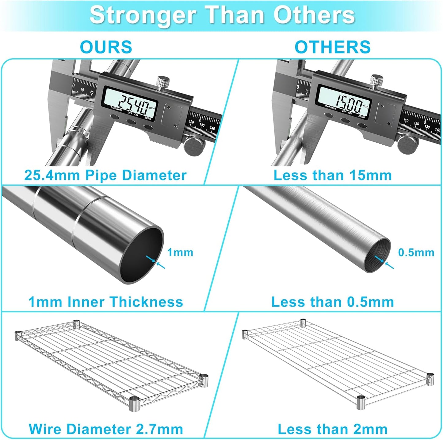 Auslar 3-Shelf Storage Wire Shelves Heavy Duty 3 Tiers Standing Shelving Units Adjustable Metal Organizer Wire Rack, Chrome
