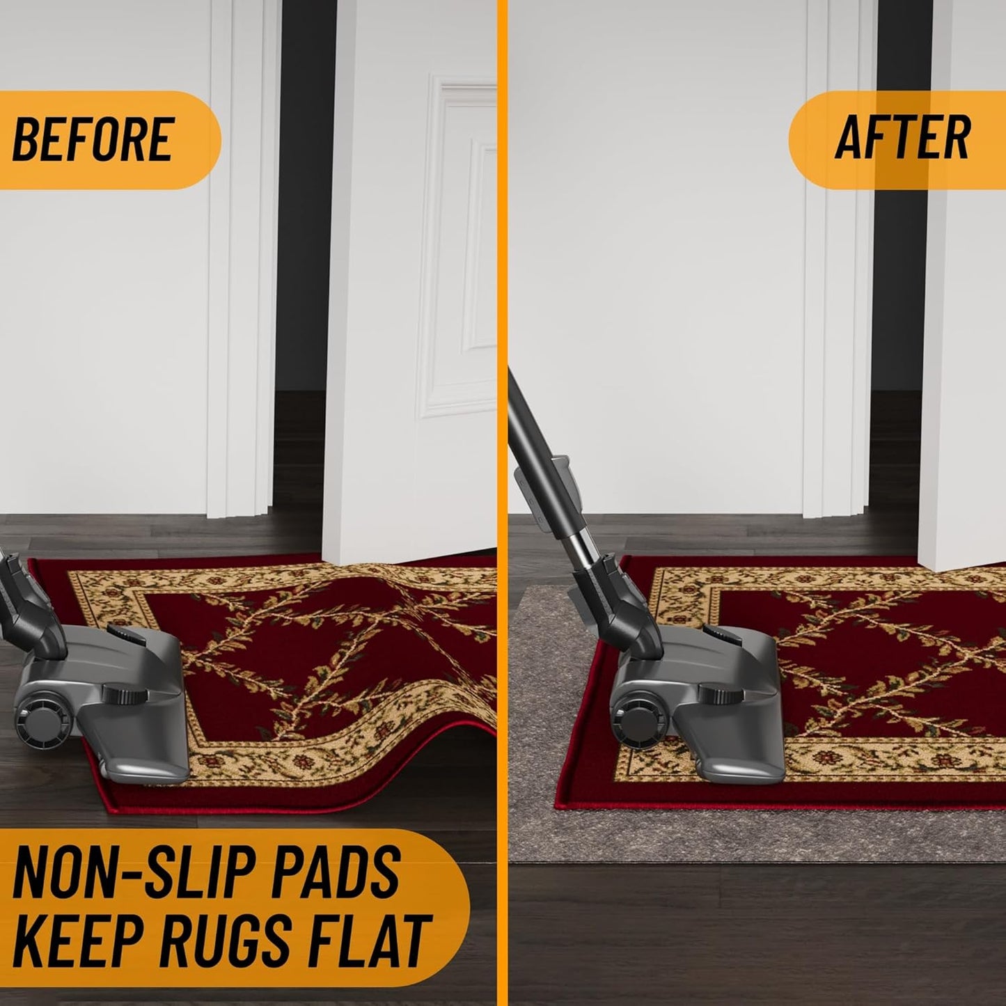 Ottomanson 3' x 5' Non-Slip Rug Pad Gripper 1/4 Inch Thick Dual Surface Felt + Rubber Gripper - Safe for All Floors, Brown