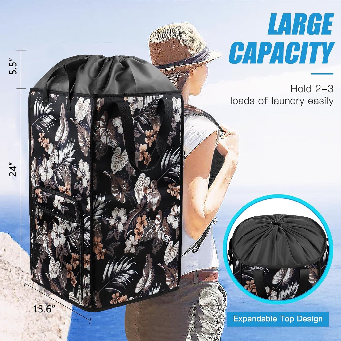 Bukere Laundry Backpack Bag for College Students Dorm Room Essentials, Extra Large Laundry Basket Hamper, Portable Freestanding Laundry Bag with Adjustable Shoulder Straps for Women Man Cruise