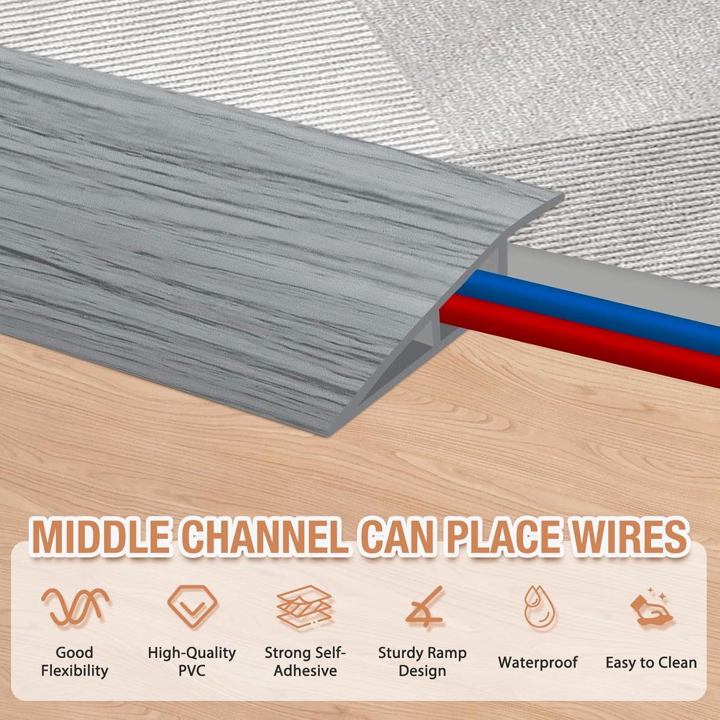 Floor Transition Strip Self Adhesive Vinyl Door Threshold for Doorways Carpet Edging Trim Overlap Edge Reducer for Laminate Floor, Carpet, Tile (Light Gray Wood Grain, 1/5" to 2/5", 3.3Ft)