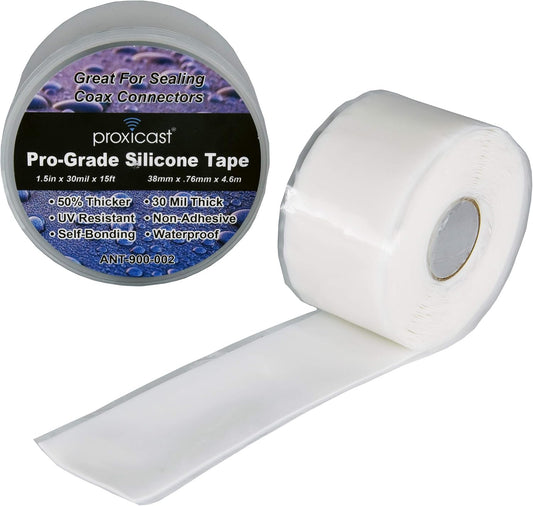Proxicast Pro-Grade Extra Strong 30mil Weatherproof Self-Fusing Silicone Rubber Sealing Tape For Outdoor Antenna Coax & Electrical Cables, Hose/Pipe Leaks & Emergency Repairs (1.5" x 15' roll) - White