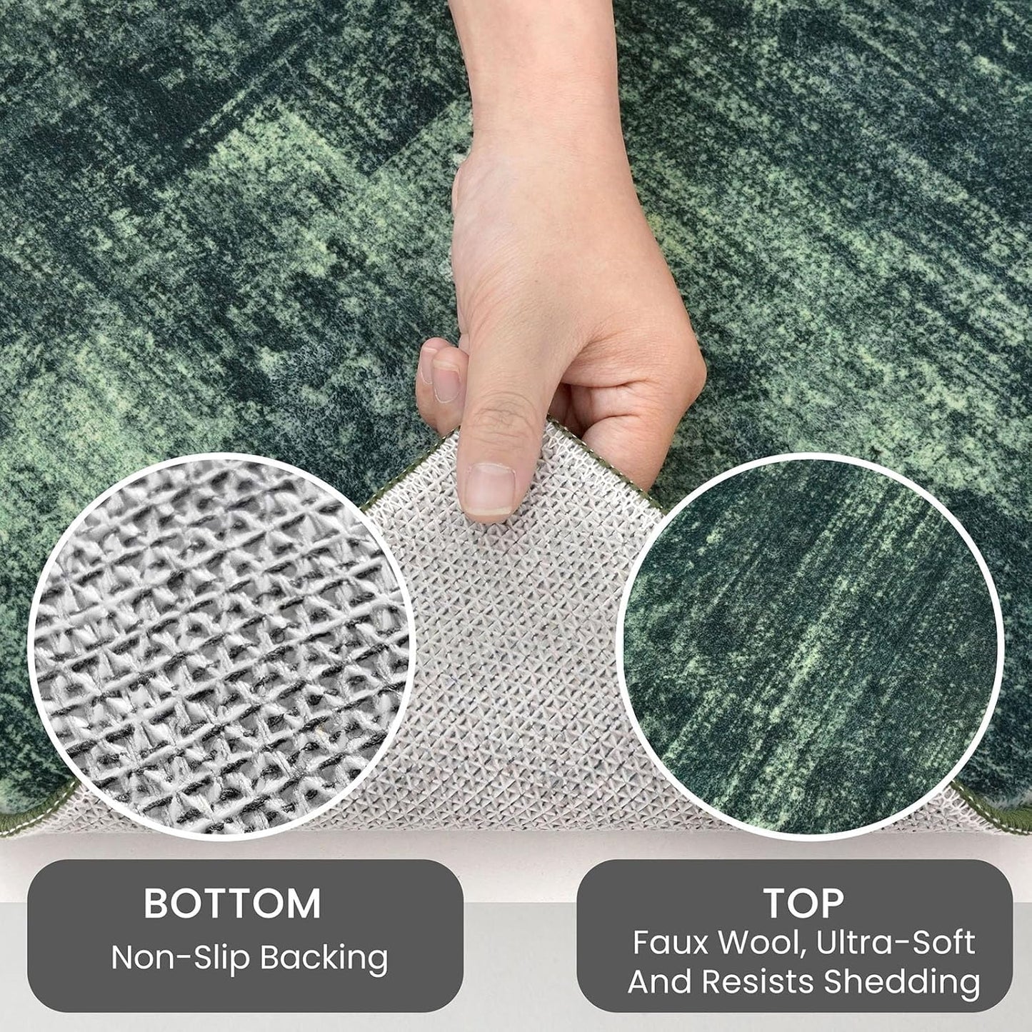 IOHOUZE Abstract Area Rug 4x6 Ft Washable Rugs for Entryway Indoor, Non Slip Small Living Room Rugs Printed Faux Wool Throw Rug, Floor Carpet for Kitchen Nursery Playroom, Dark Green