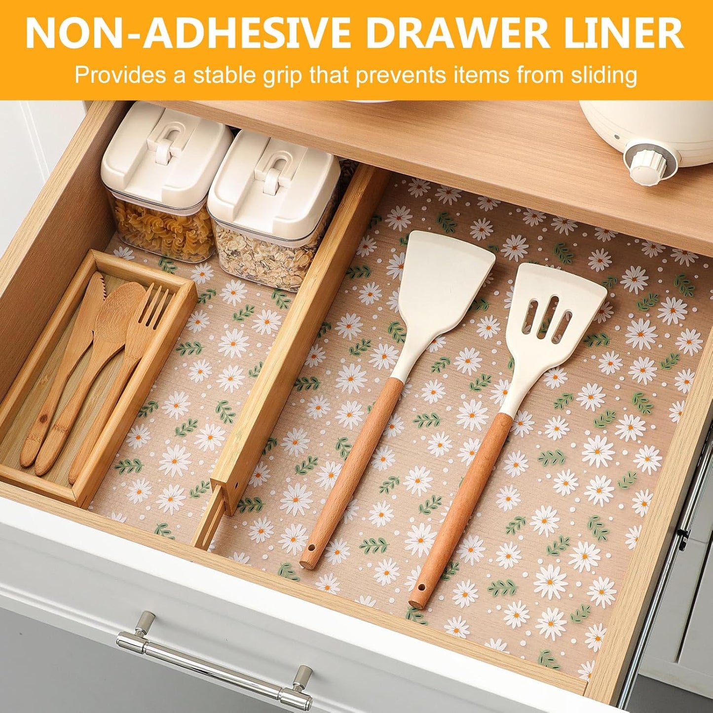 INNOLITES Shelf Liner – Cabinet & Drawer Liner Non-Adhesive – Waterproof Oil-Proof – Durable EVA with Floral for Kitchen Cabinets Refrigerator – BPA-Free, Easy to Cut 17.7" x 197"