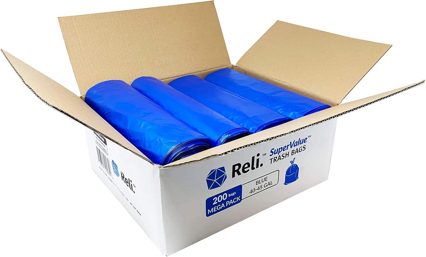 Reli. SuperValue 40-45 Gallon Recycling Bags | 200 Count | Blue Trash Bags | Made in the USA