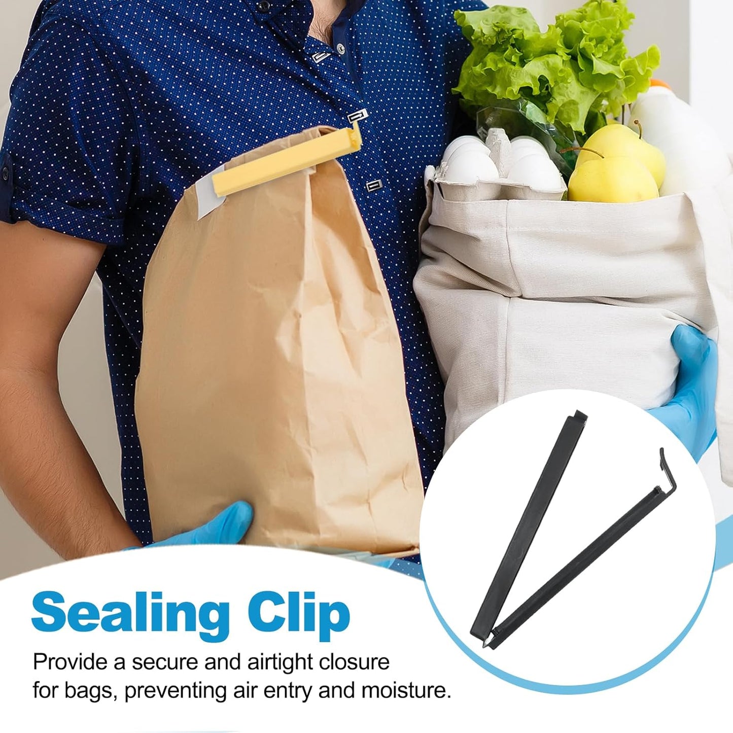 PATIKIL Sealing Clips 4.3 Inch, 10 Pack Reusable Plastic Bag Clip Clamp Sealer for Food Storage Snack Bag Home Kitchen, Black