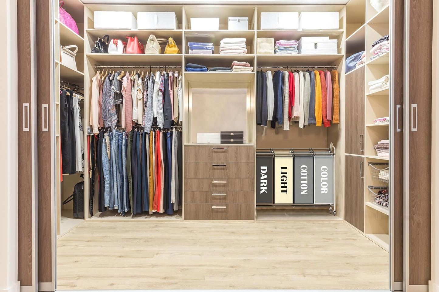 Simple Houseware 4-Bag Heavy Duty Laundry Sorter Rolling Cart, Silver/Assorted