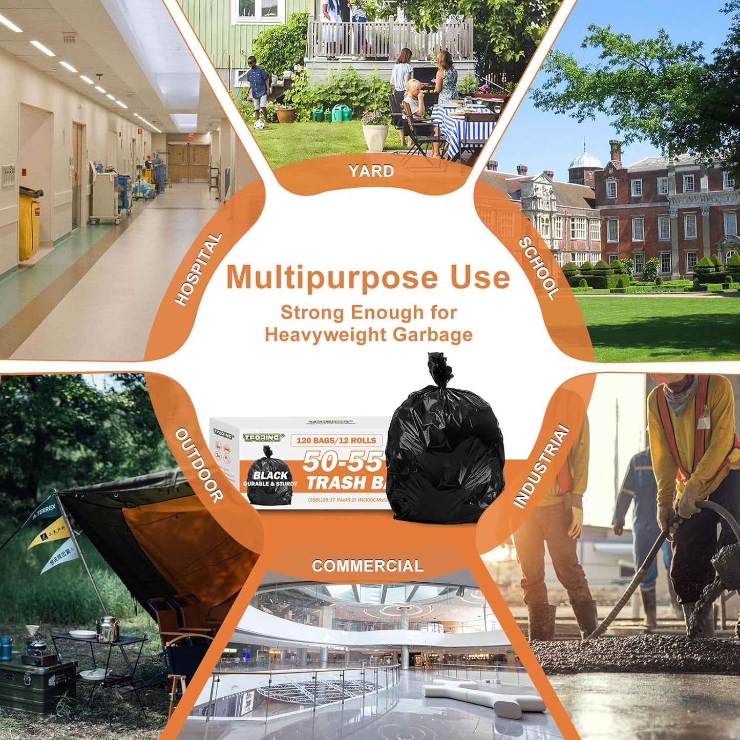 50-55 Gallon Black Trash Bags 120 Count - 40''x50'' Extra Large 50+ Gallon Garbage Bags,Unscented Strong Huge Can Liners for Construction Industrial Yard Outdoor Commercial