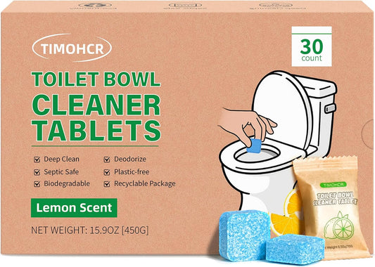 Toilet Bowl Cleaner Tablets 30 Big Pack Fast Dissolve Plastic-free Septic Safe Deodorize Remove Rust Stains, Hard Water Ring Remover, Toilet Cleaning