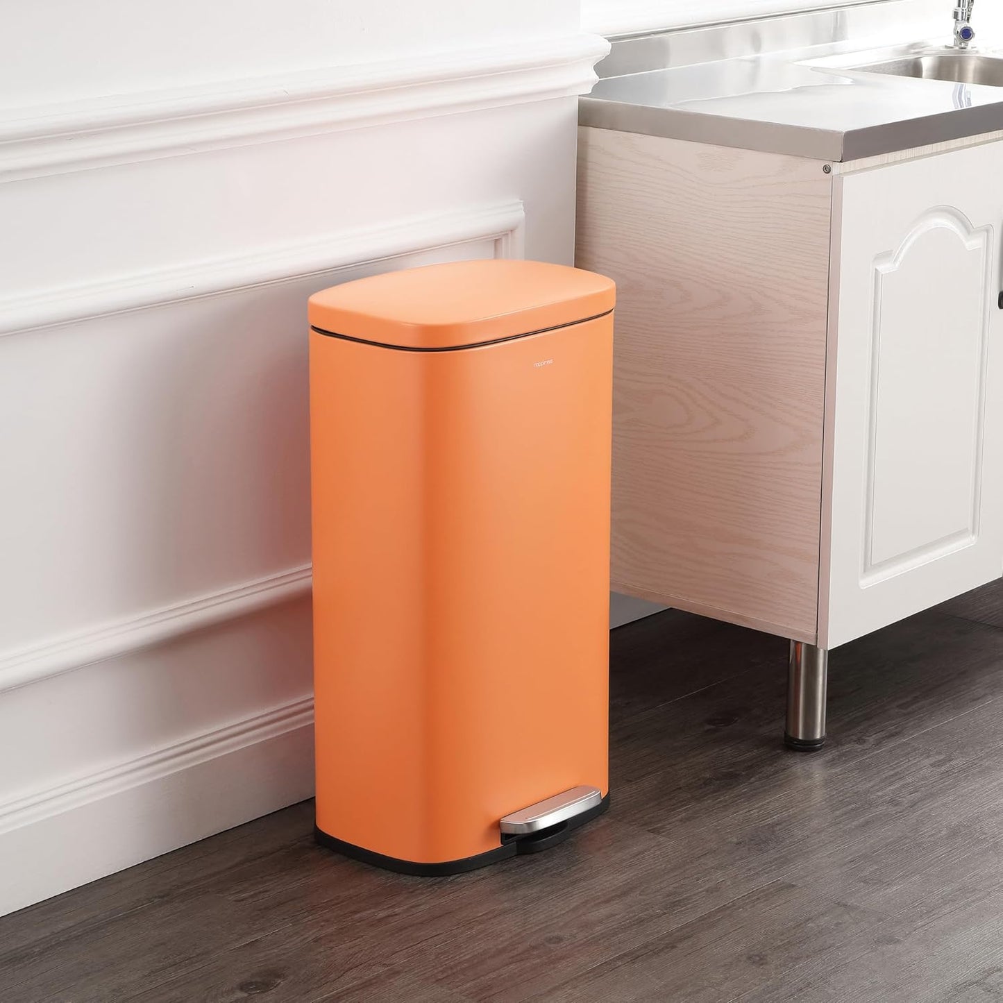 happimess HPM1011K Curtis 8-Gallon Step-Open Trash Can, Carrot Cake,with Soft-Close Lid, Fingerprint Resistant, Modern, Minimalistic for Home, Kitchen, Laundry Room, Office, Bedroom, Bathroom