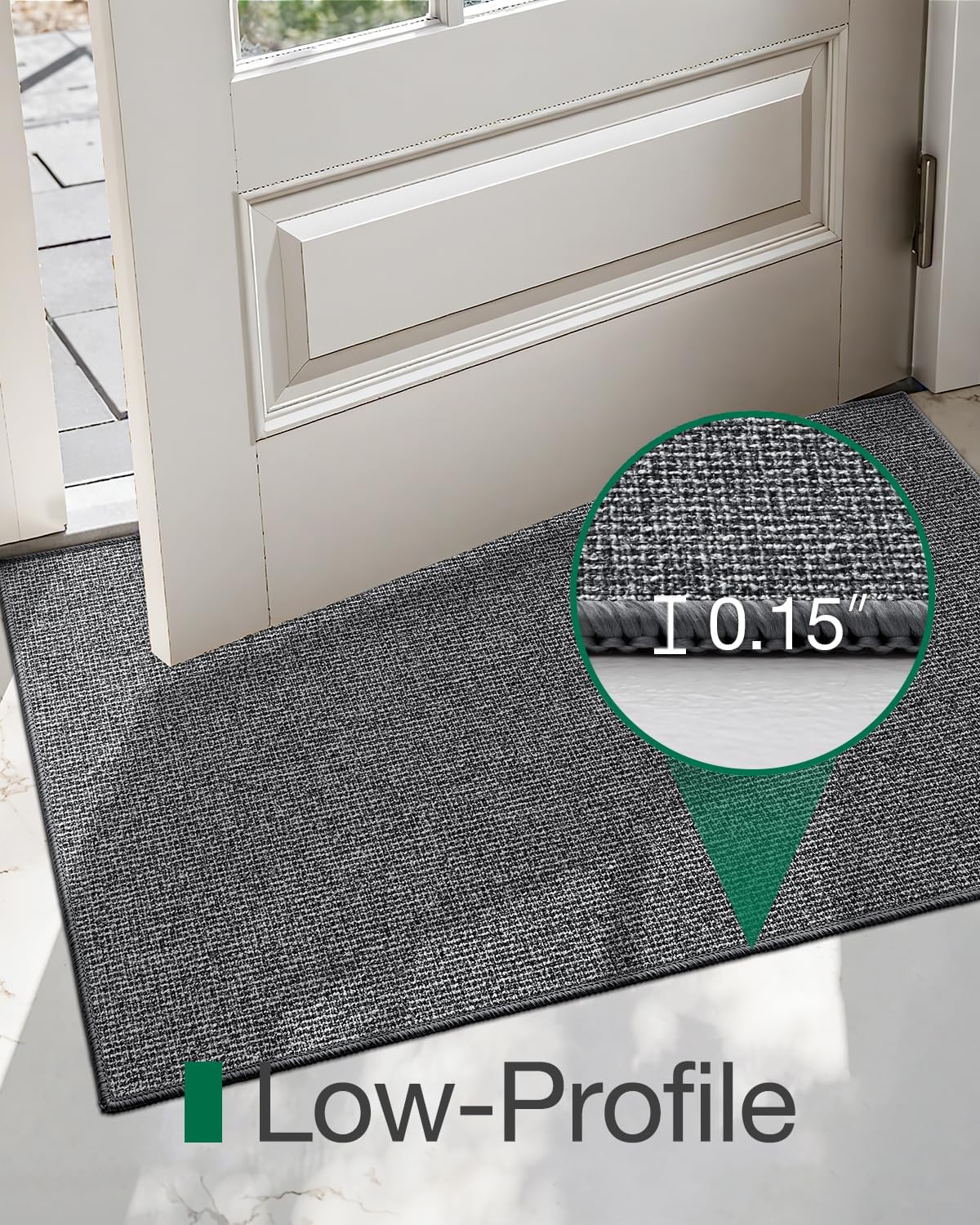 LUMI Indoor Door Mat 17"x30", Ultra Thin Low Profile Non-Slip Doormat for Home Entrance, Absorbent & Stain-Resistant Welcome Mats, Washable Entryway Mat for Front Door, Patio, Porch, Grey