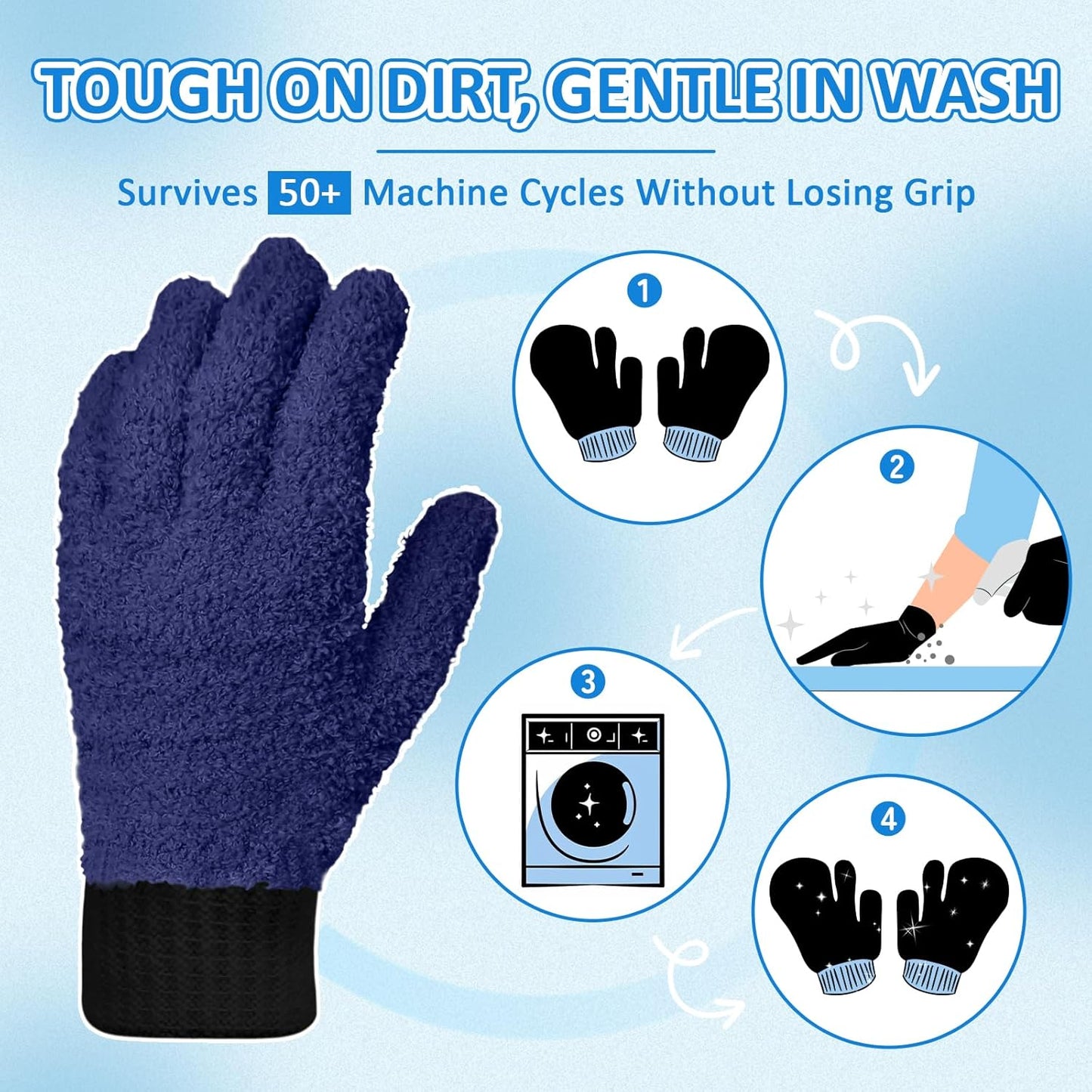 MIG4U 2 Pairs Microfiber Gloves - Dusting Gloves for House Cleaning - Washable Blind Cleaner Duster Tool (Navy,S/M)