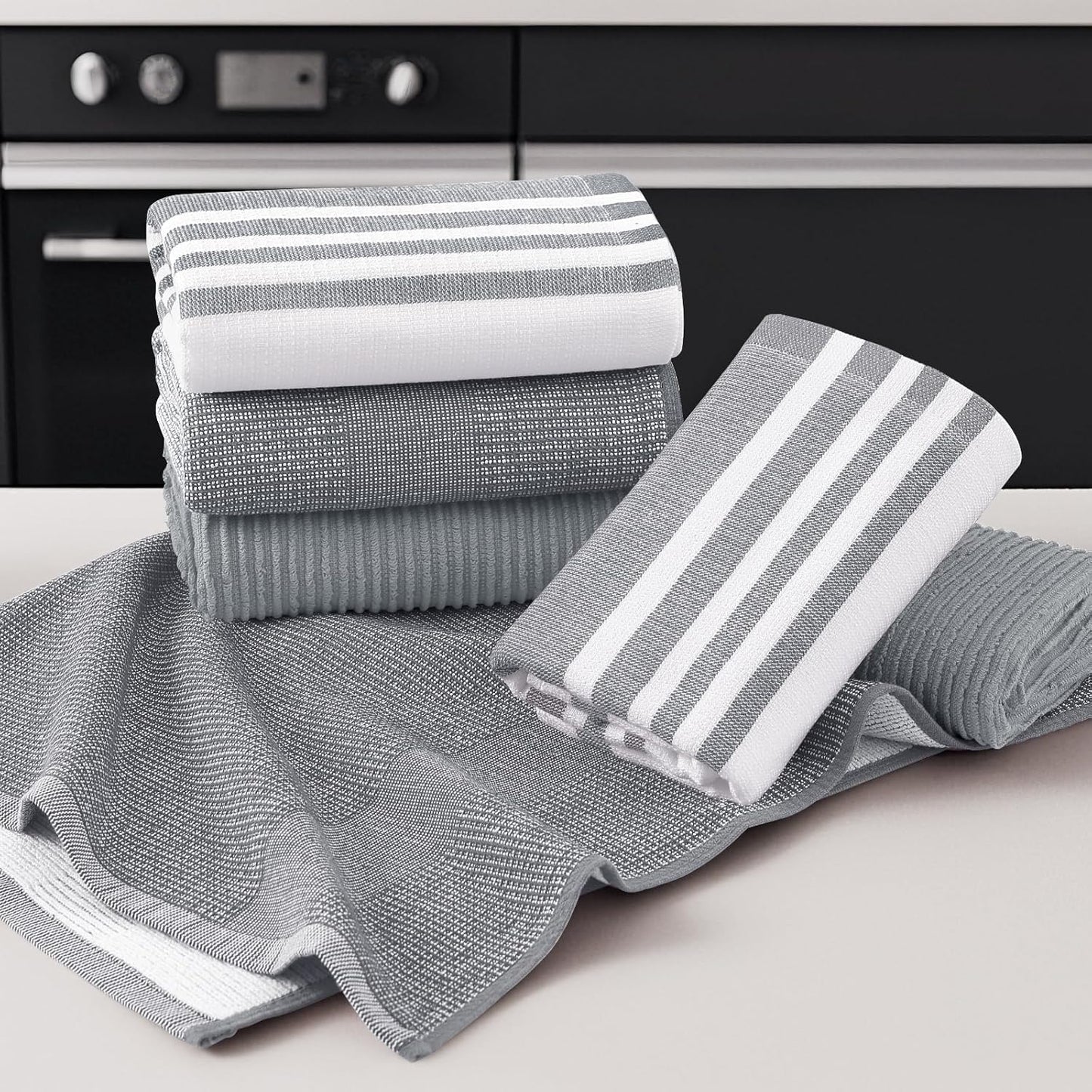 Homaxy Premium Kitchen Towels(18”x 28”, 6 Pack), Large Cotton 380 GSM Kitchen Hand Towels, Soft and Absorbent Terry Dish Towels, Multipurpose Tea Towel Set with Hanging Loop, Grey