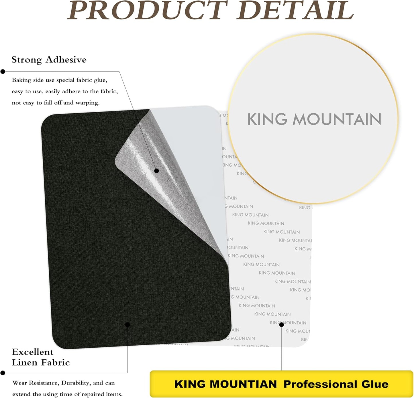 KING MOUNTAIN Fine Linen Repair Patches, Self-Adhesive Fabric, 8X11 Inch 2 PCS, Multi Color, for Sofa and Clothes (Charcoal Black)