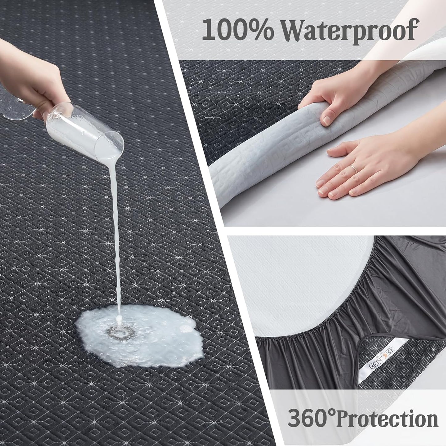 BEDLORE California King Mattress Protector, Waterproof Noiseless Mattress Cover with Deep Pocket for 6-18 inches Mattress, Soft Breathable Mattress Pad Machine Washable (Dark Gray)