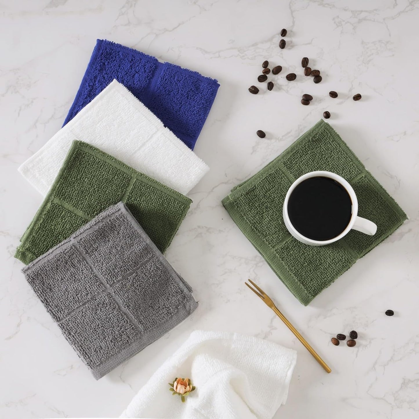 Glynniss Dishcloths Kitchen Highly Absorbent Dish Rags 100% Cotton Dish Cloths for Washing Dishes (Light Cream)