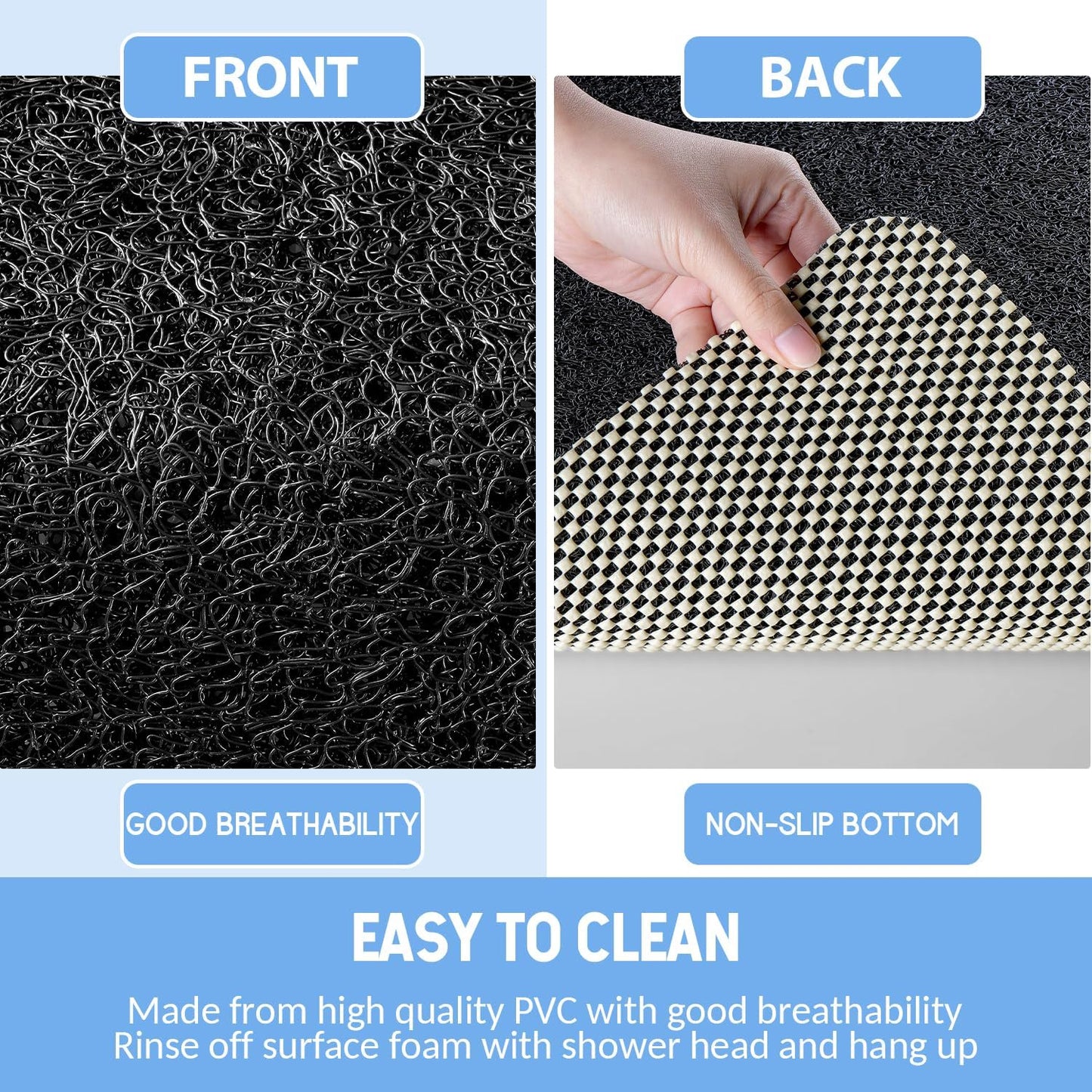 Non-Slip Bathtub Mat, Anti Slip Shower Mat, Fast Drying Bathtub Mats, Foot Scrubber Mat, Anti Slip Mat for Tub, Floor, Bathroom, Kitchen, Home, Hotel (Black 32"×17")