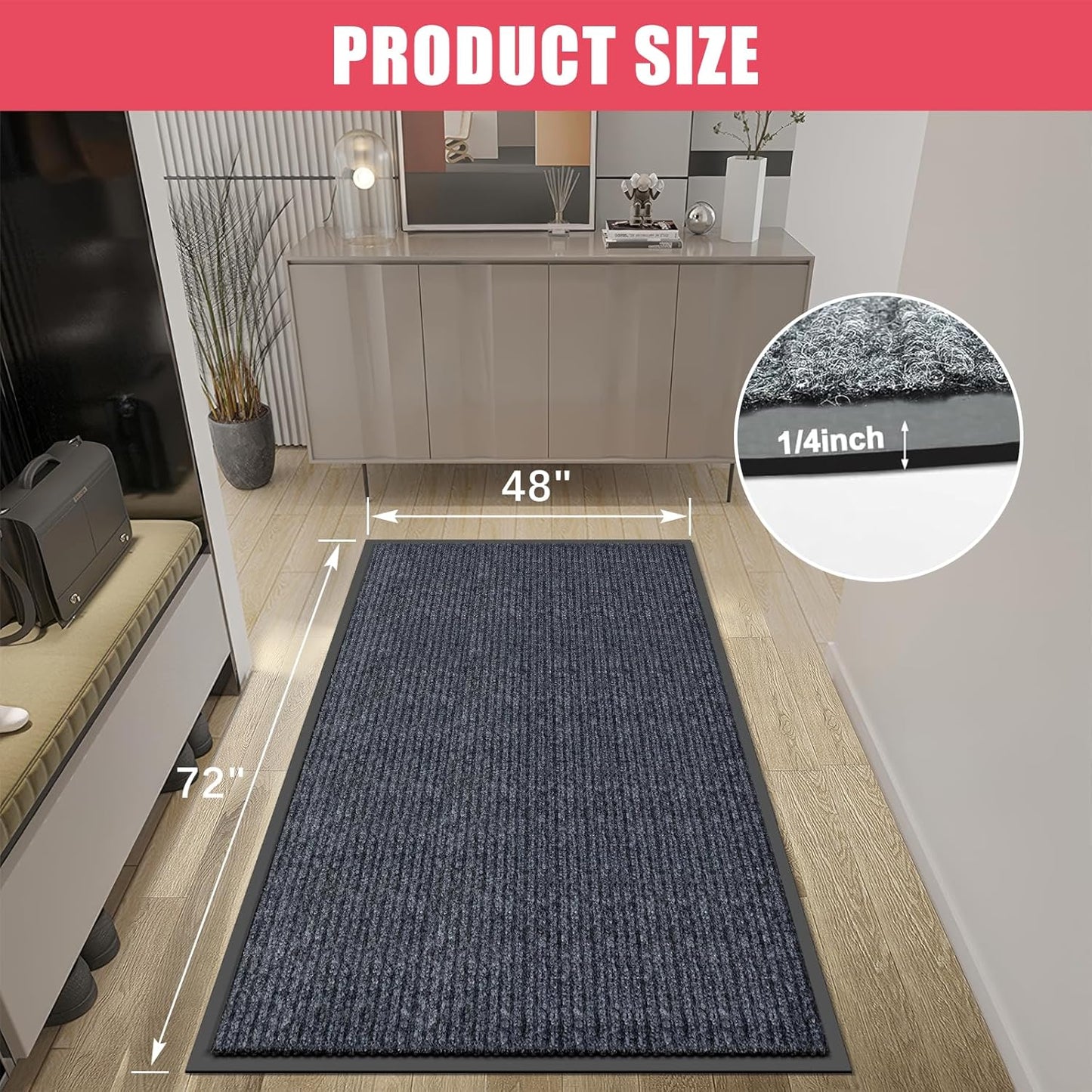 Kuyal Front Door Mat, 4'x6' Indoor Outdoor Entrance Mat, Commercial Floor Mats Inside Outside Entrance, Heavy Duty Durable Welcome Mats, Rubber Backing Non Slip Outdoor Mats for Entryway,Dark Gray