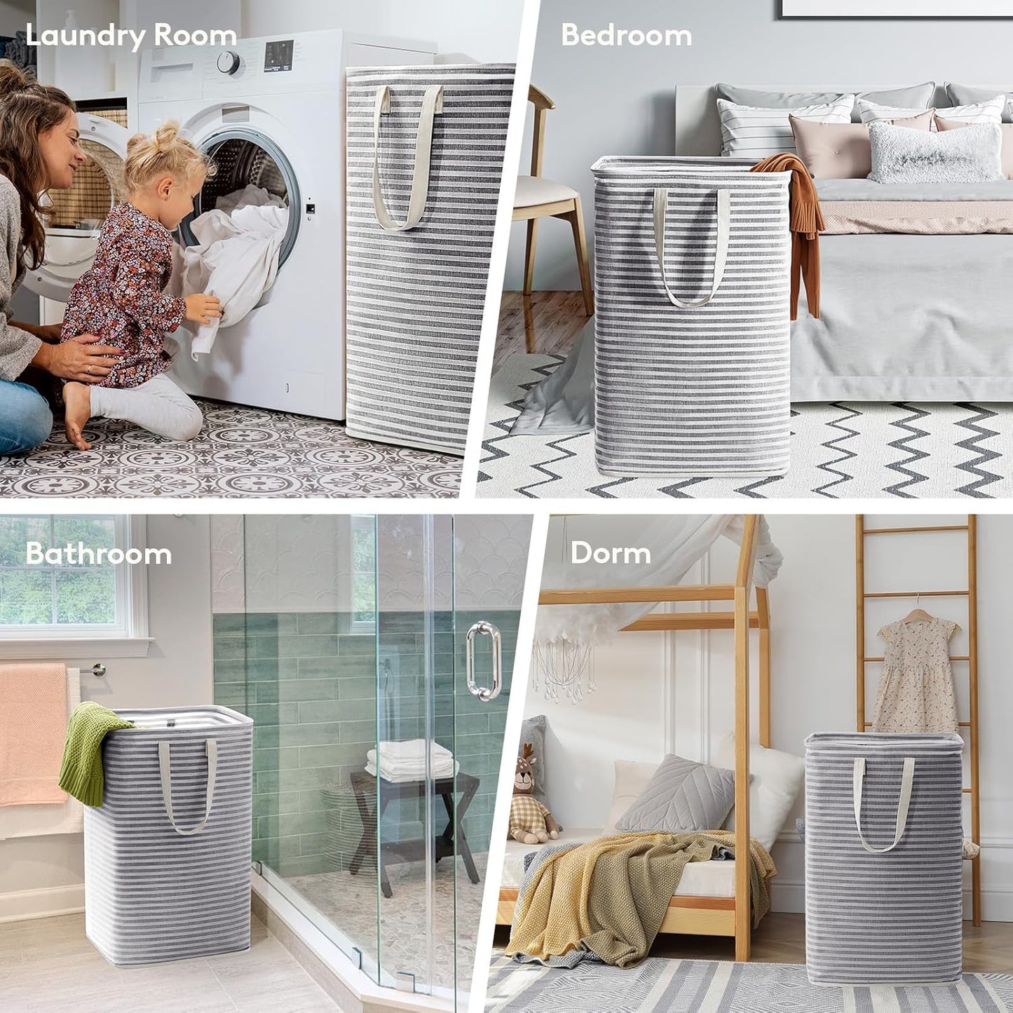 Lifewit 4 Pack Laundry Hamper Large Collapsible Laundry Baskets, Freestanding Waterproof Clothes Hamper with Easy Carry Handles in Laundry Room Bedroom Bathroom College Dorm for Adults, Black, 4 x 80L